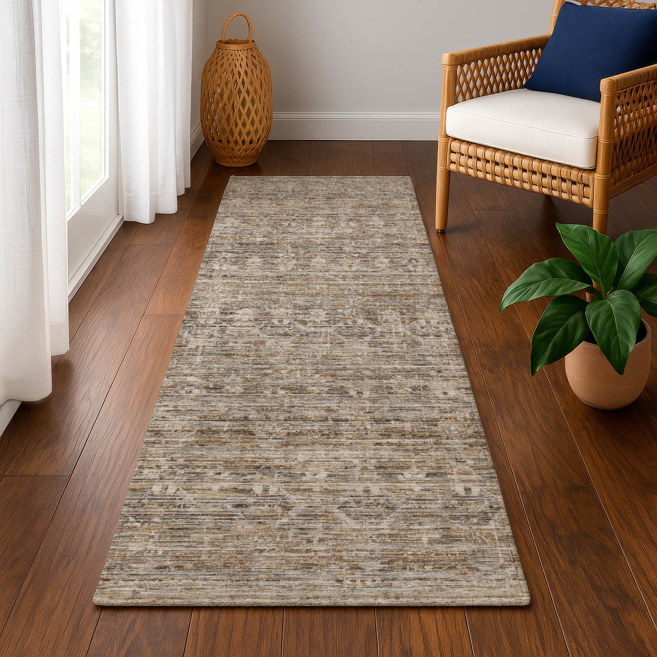 Seville Machine Washable Transitional Brown Rug 2'3" x 7'6" #shape_Runner
