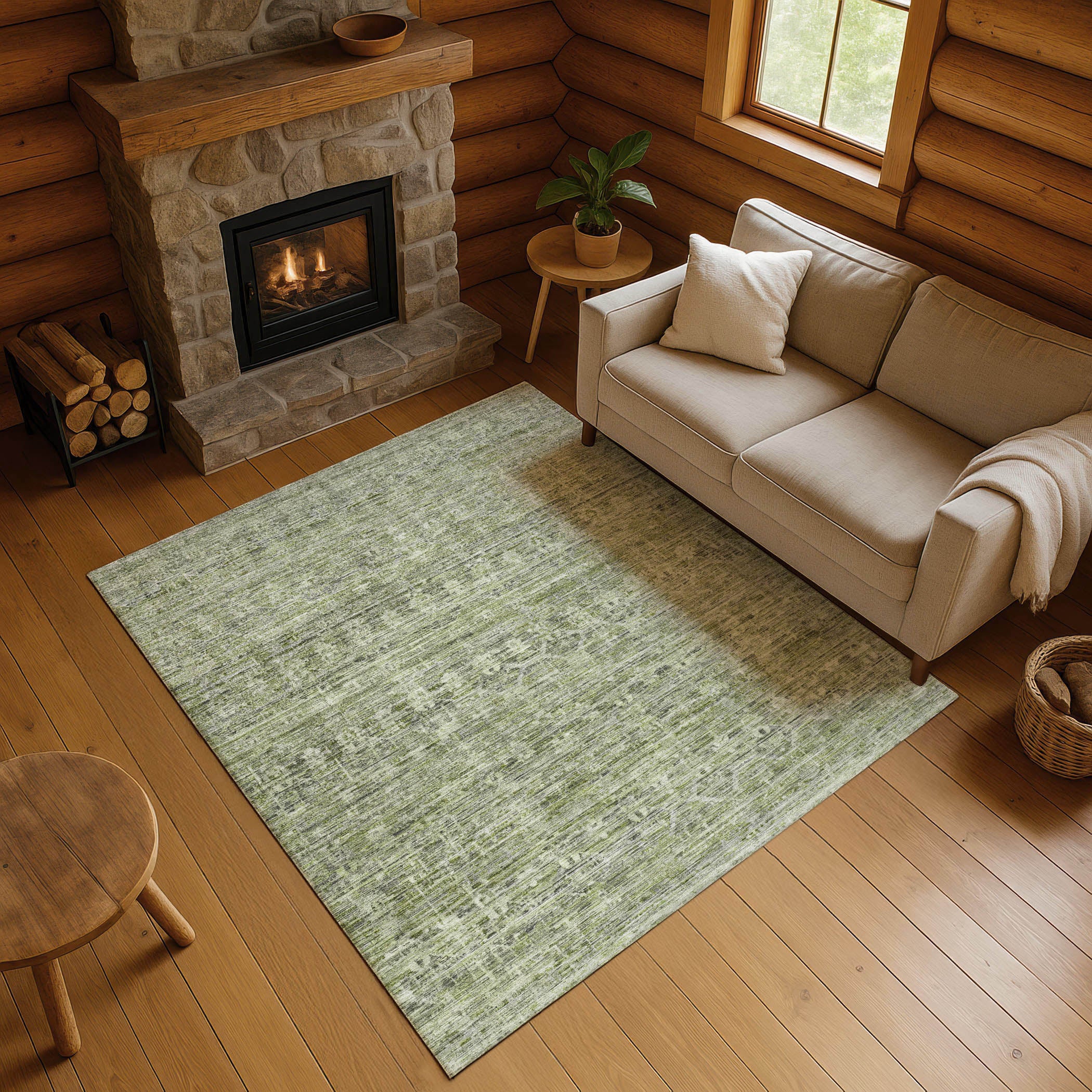 Seville Machine Washable Transitional Green Rug 2'6" x 3'10" #shape_Rectangle