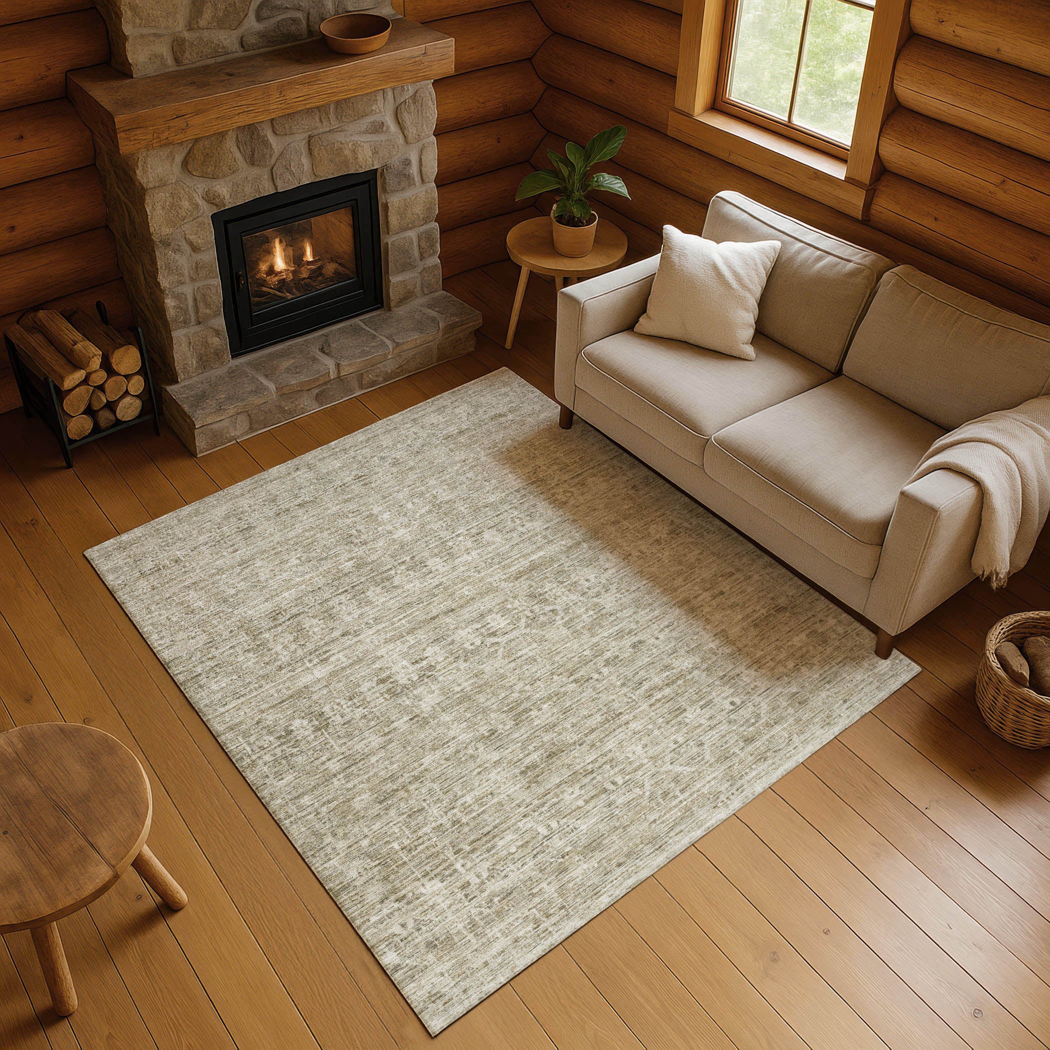 Seville Machine Washable Transitional Taupe Brown Rug 2'6" x 3'10" #shape_Rectangle