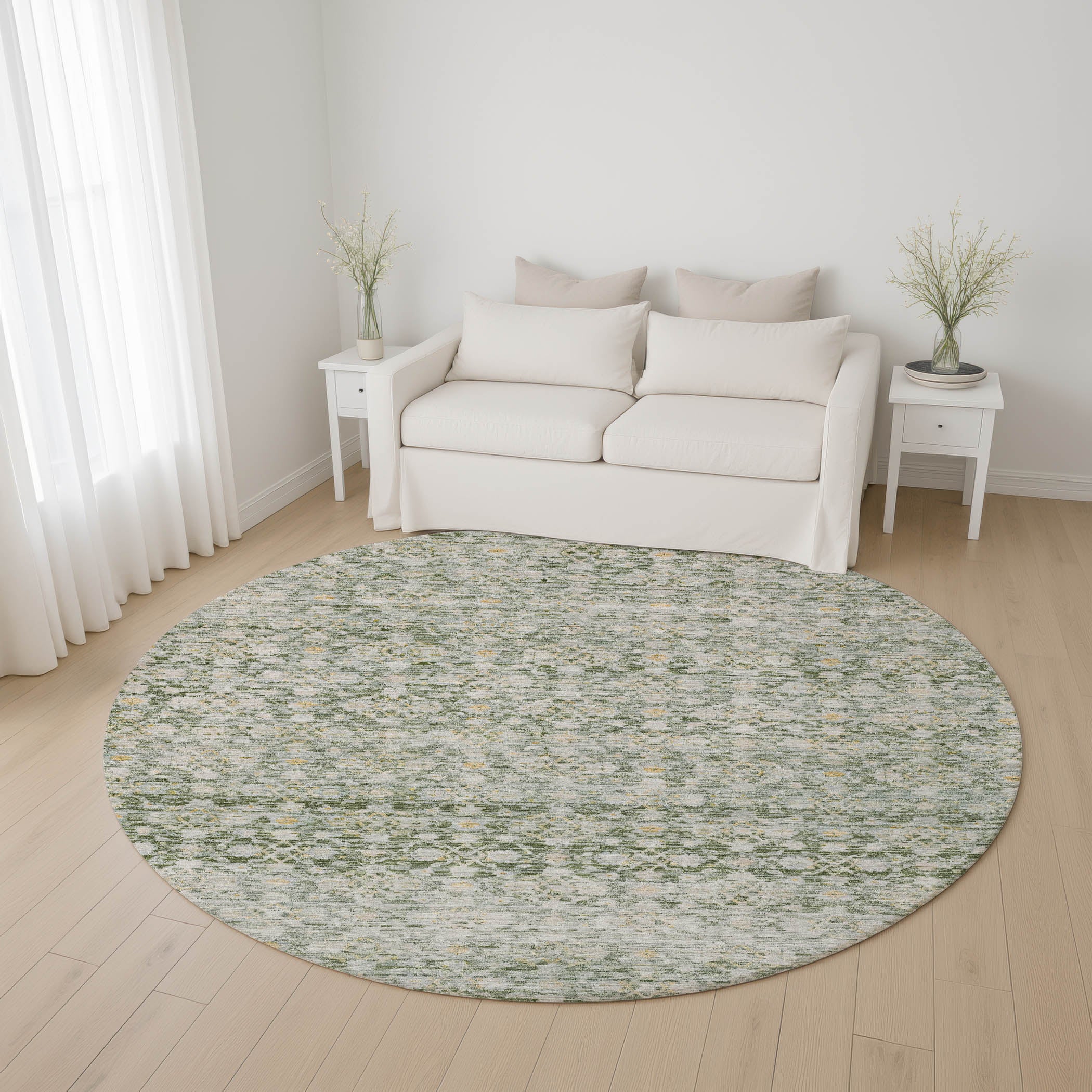 Reykjavik Machine Washable Transitional Green Rug 8' x 8' #shape_Round