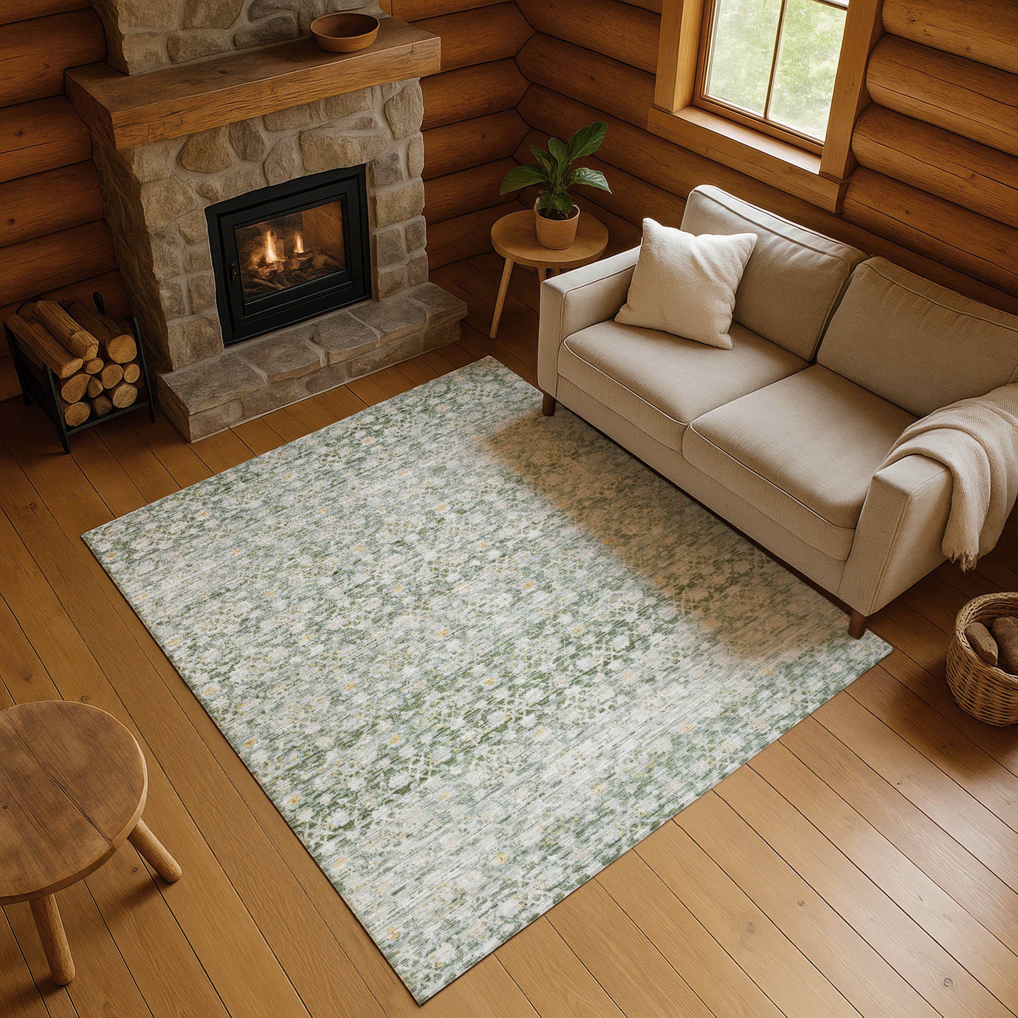 Reykjavik Machine Washable Transitional Green Rug 2'6" x 3'10" #shape_Rectangle