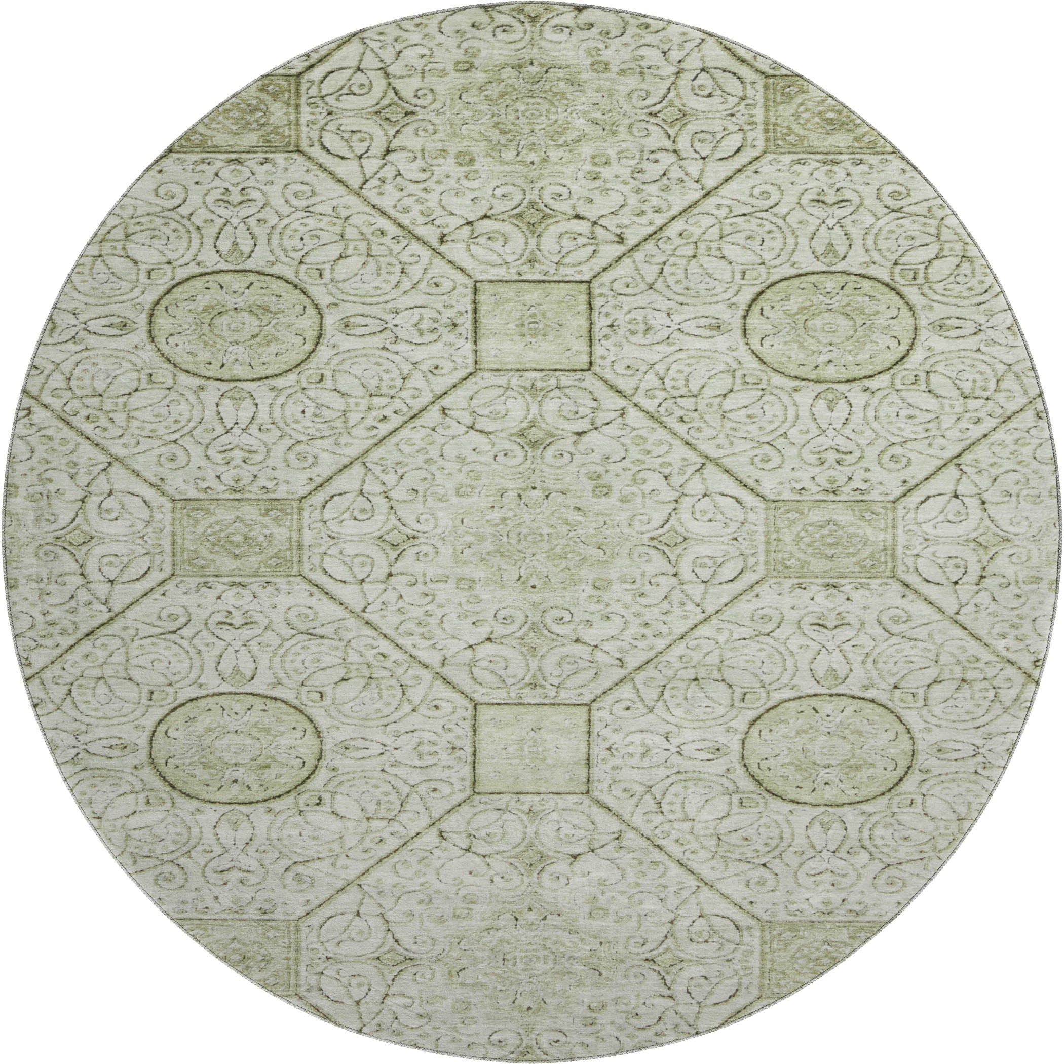 Bruges Machine Washable Transitional Aloe Green Rug 8' x 8' #shape_Round