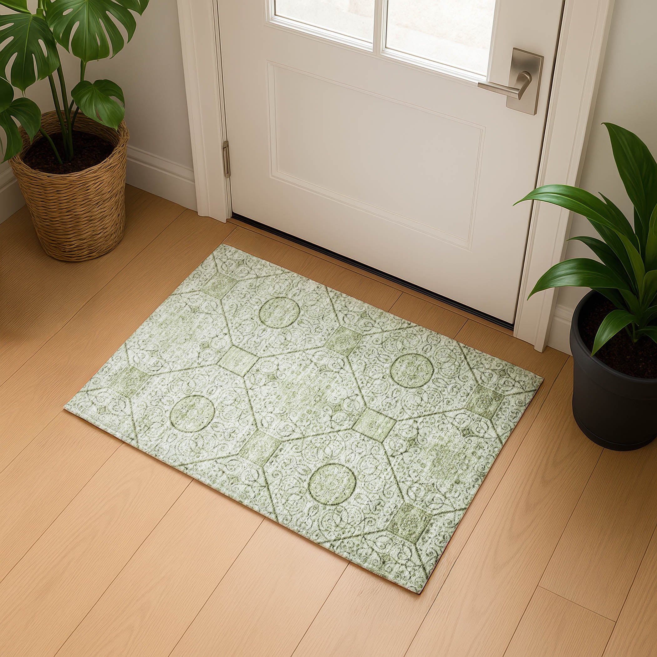 Bruges Machine Washable Transitional Aloe Green Rug 1'8" x 2'6" #shape_Rectangle