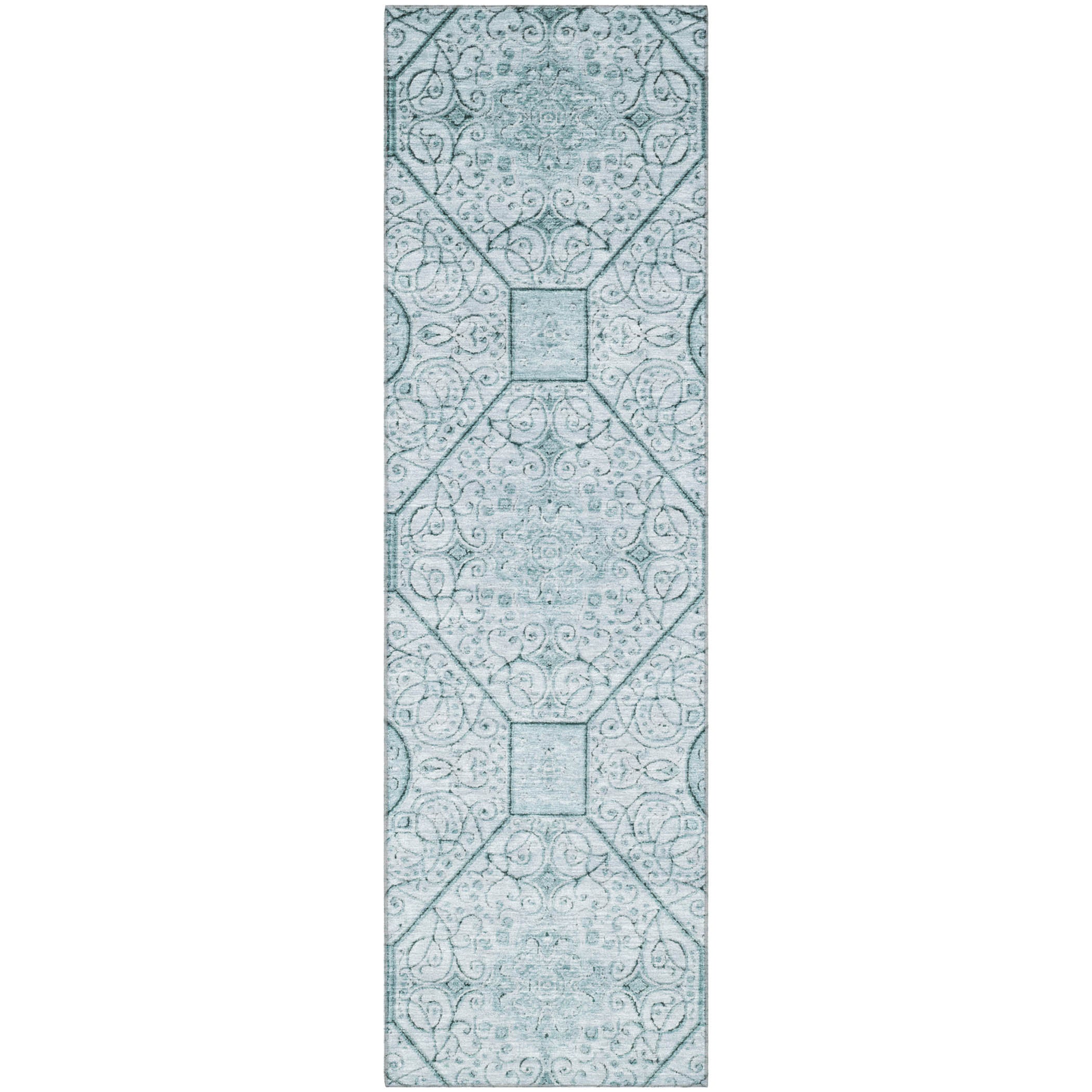 Bruges Machine Washable Transitional Aqua Teal Rug 2'3" x 7'6" #shape_Runner