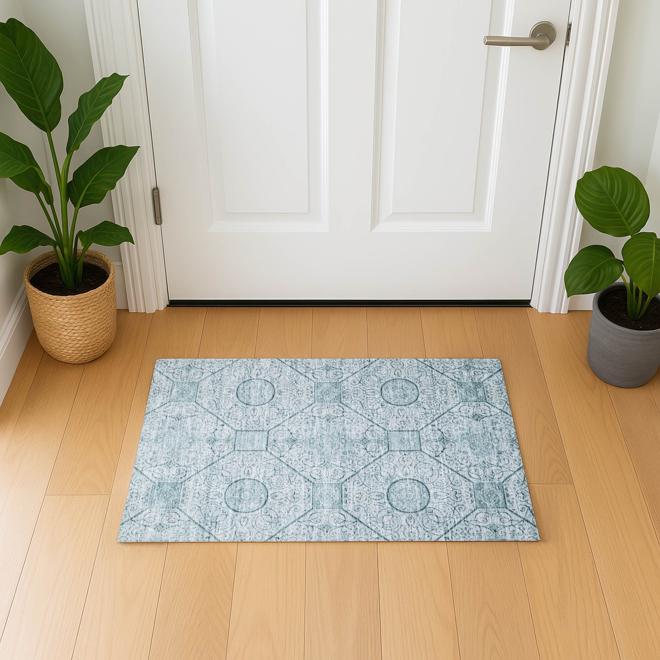 Bruges Machine Washable Transitional Aqua Teal Rug 1'8" x 2'6" #shape_Rectangle