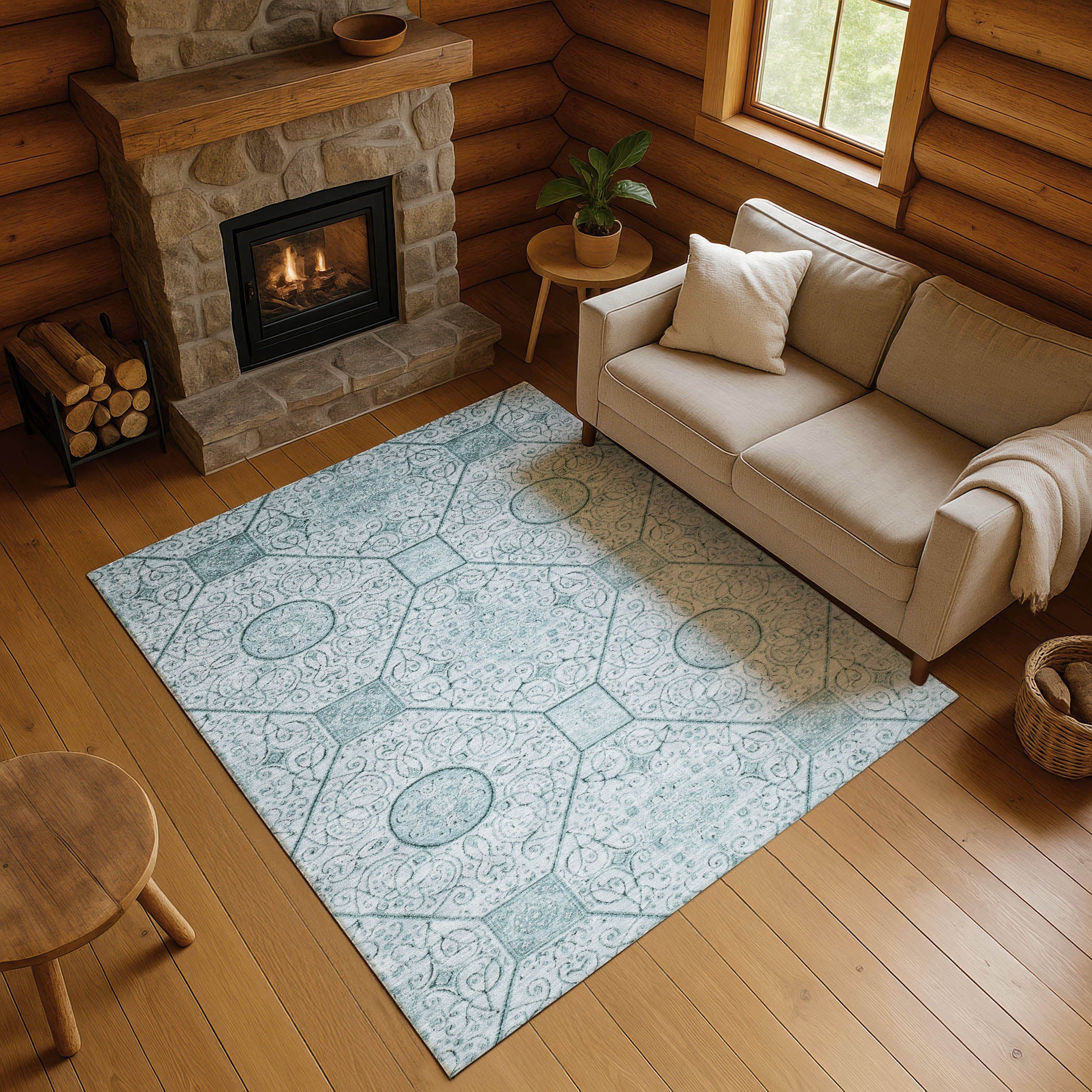 Bruges Machine Washable Transitional Aqua Teal Rug 2'6" x 3'10" #shape_Rectangle