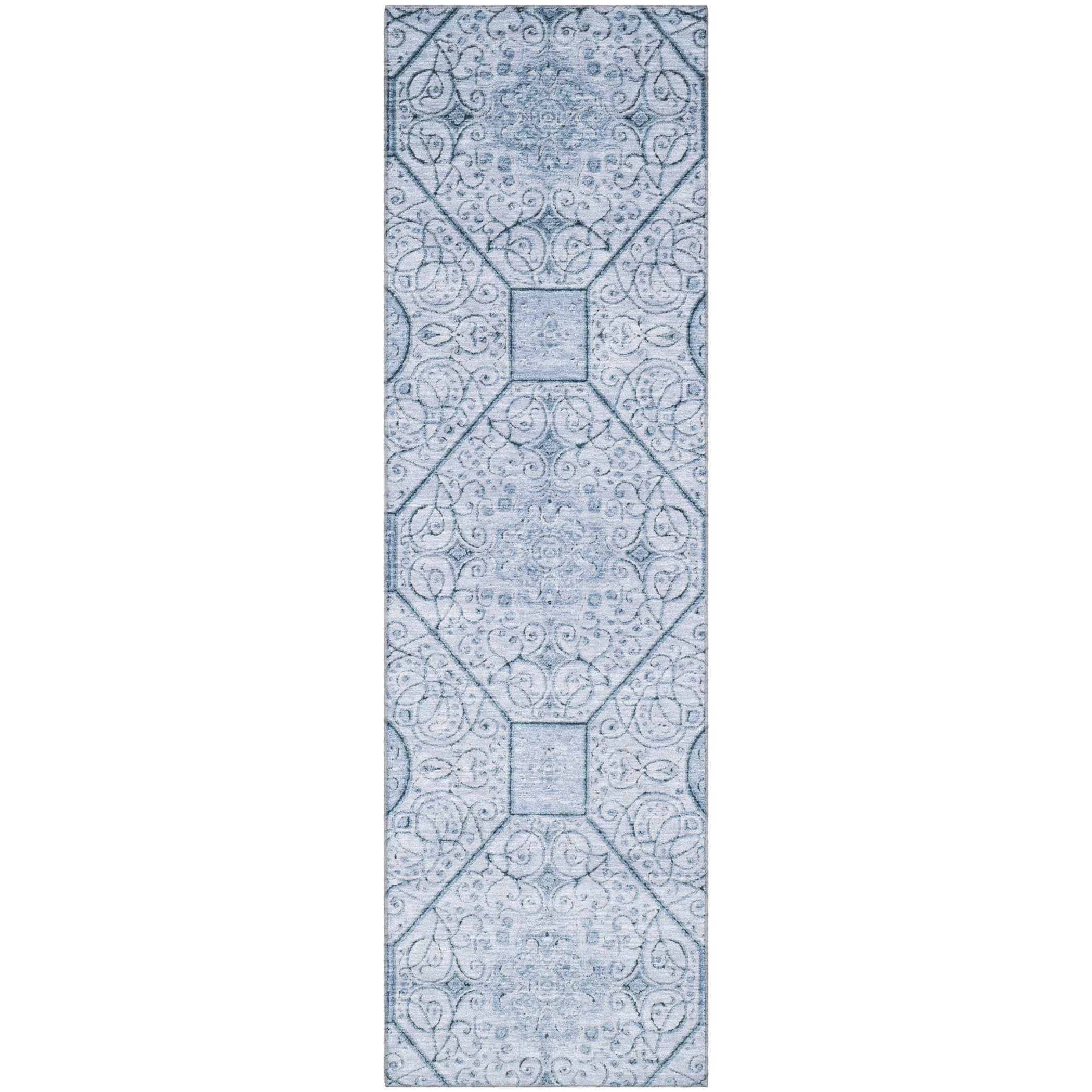 Bruges Machine Washable Transitional Blue Rug 2'3" x 7'6" #shape_Runner