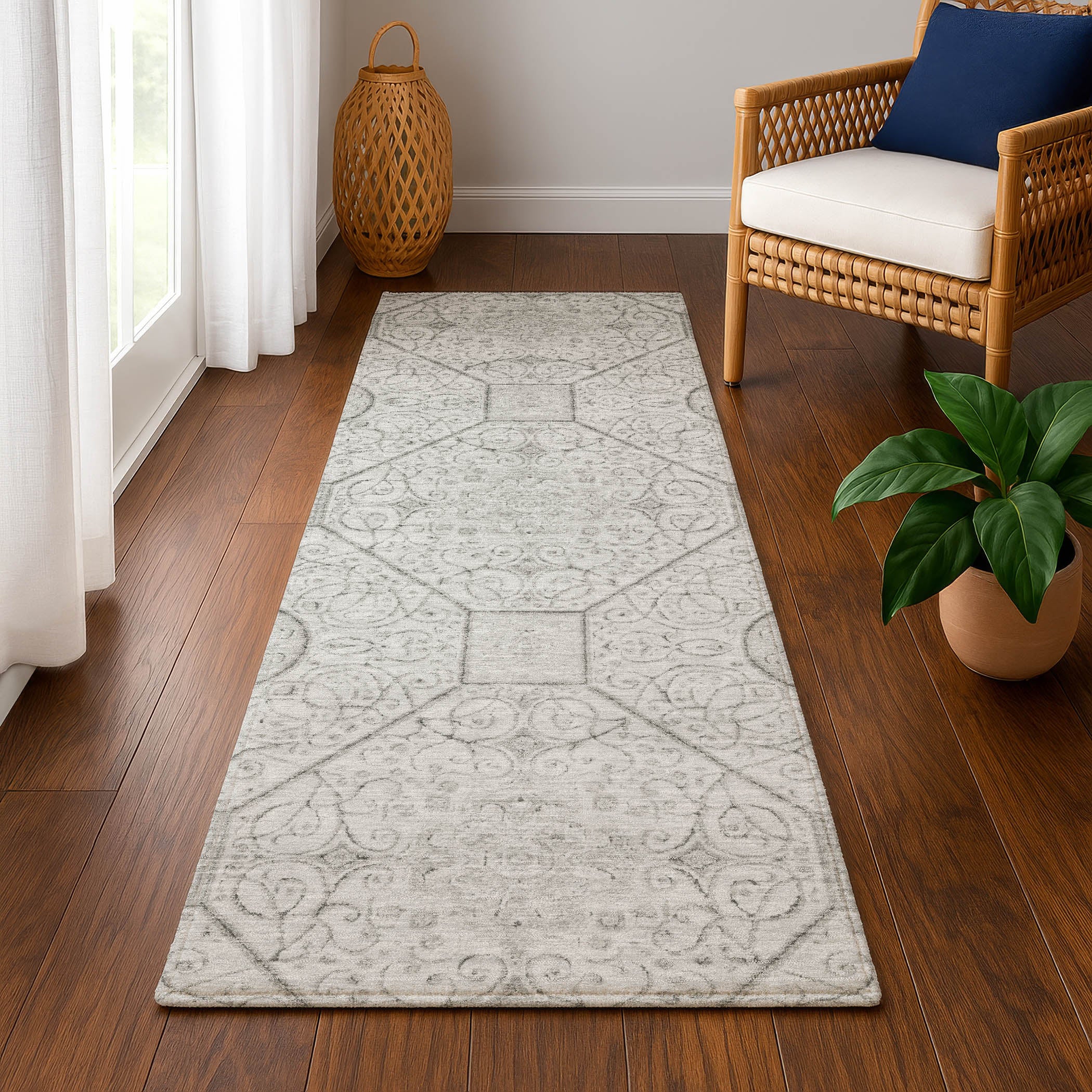 Bruges Machine Washable Transitional Silver Gray Rug 2'3" x 7'6" #shape_Runner