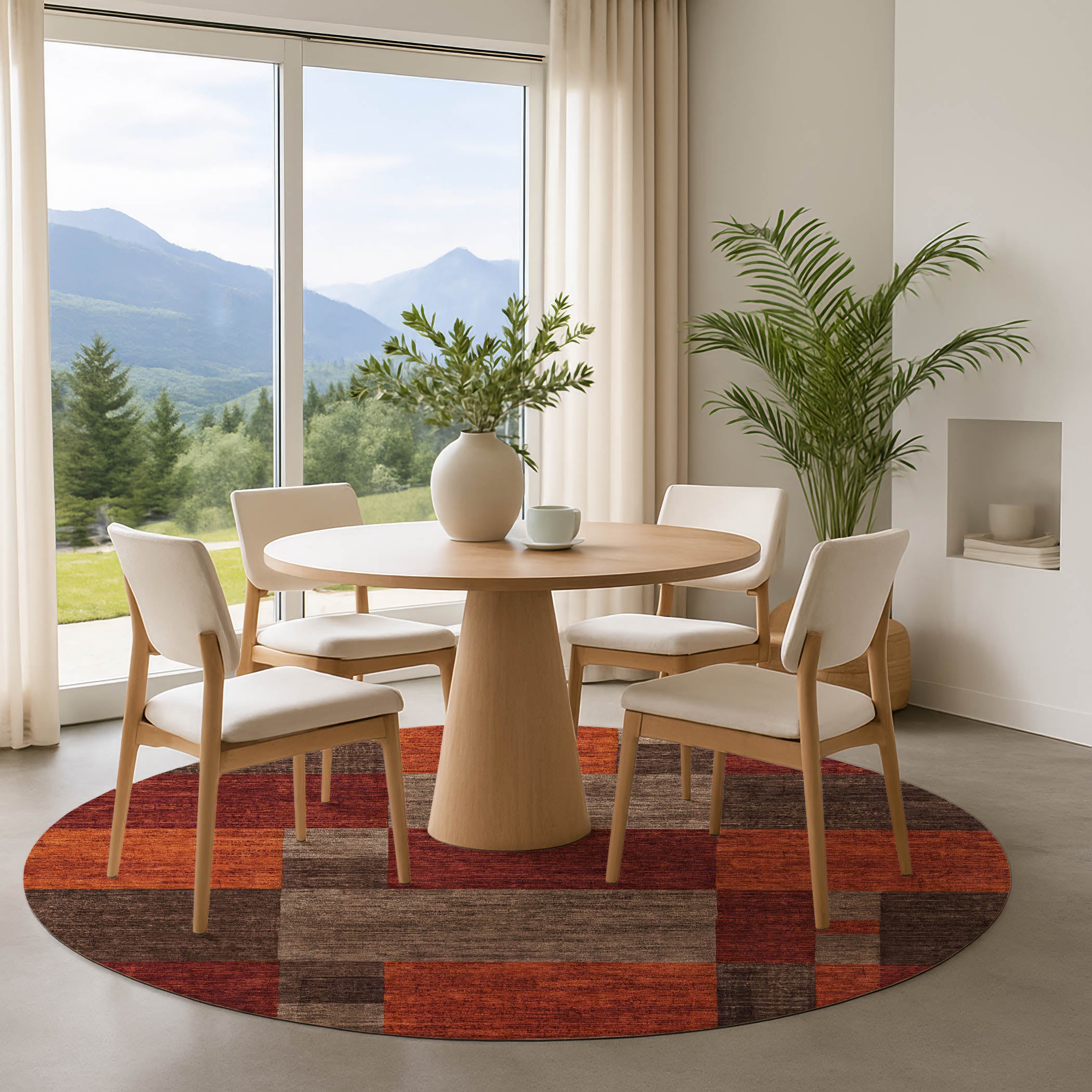 Cartagena Machine Washable Transitional Chocolate Brown Rug 8' x 8' #shape_Round