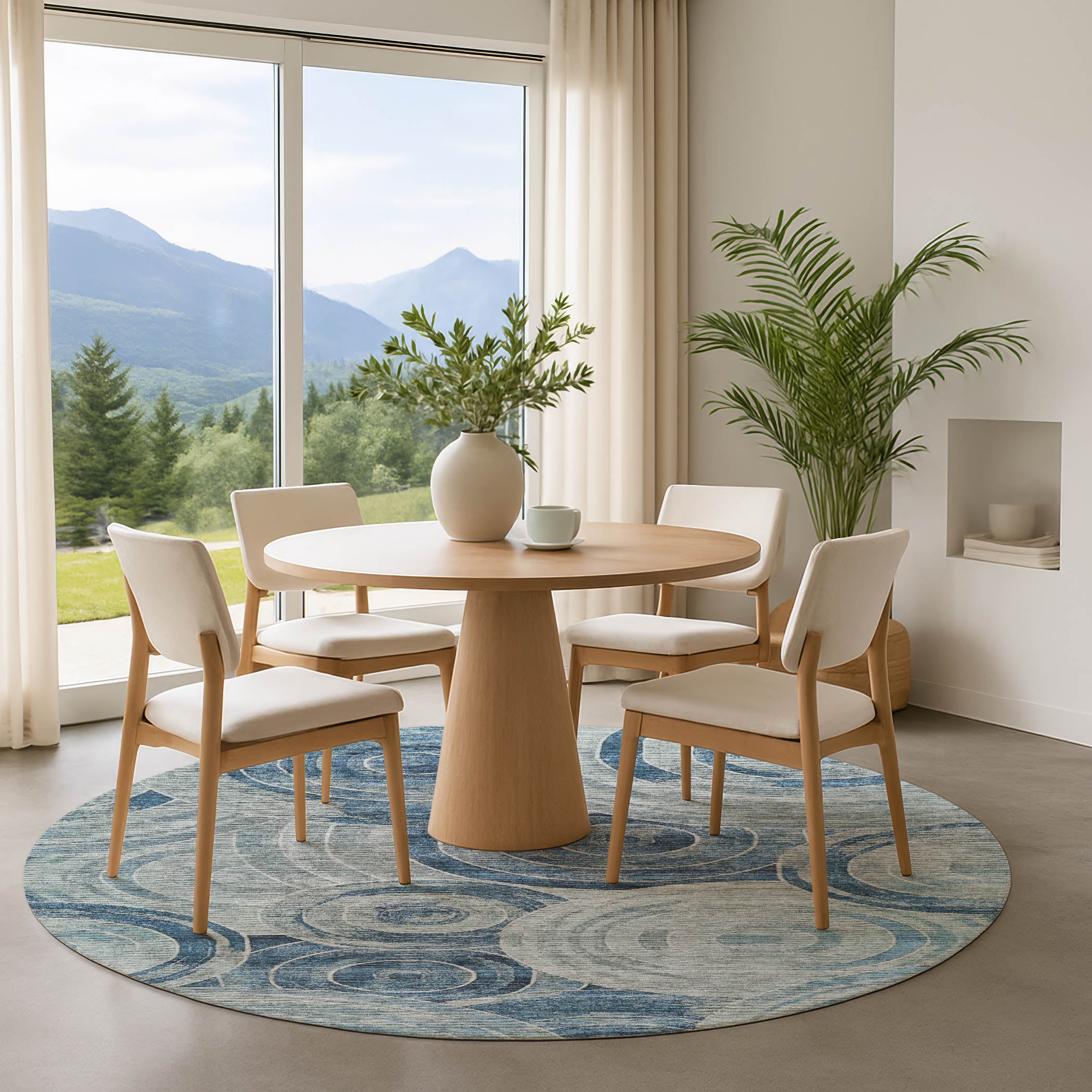 Colombo Machine Washable Transitional Blue Rug 8' x 8' #shape_Round