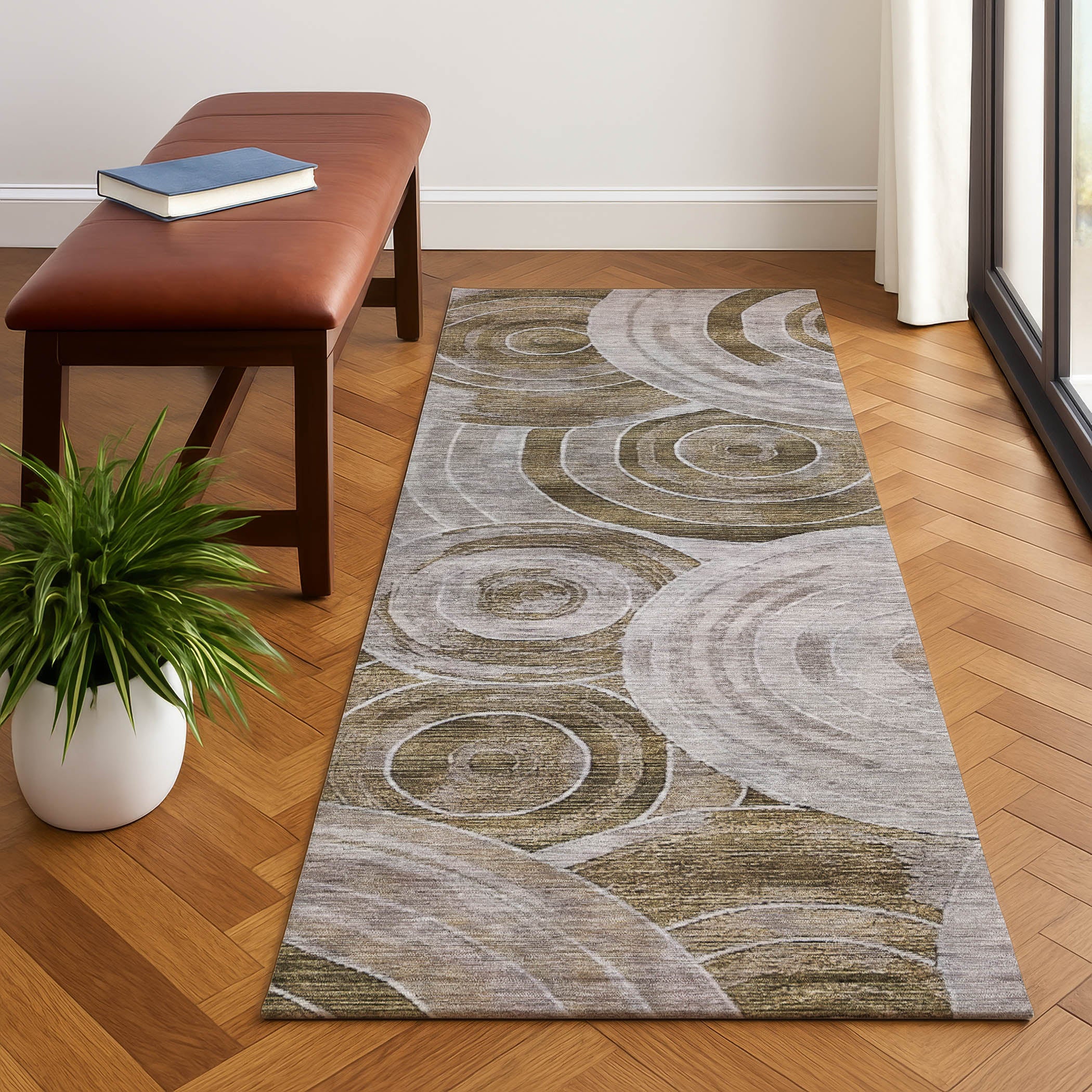Colombo Machine Washable Transitional Brown Rug 2'3" x 7'6" #shape_Runner