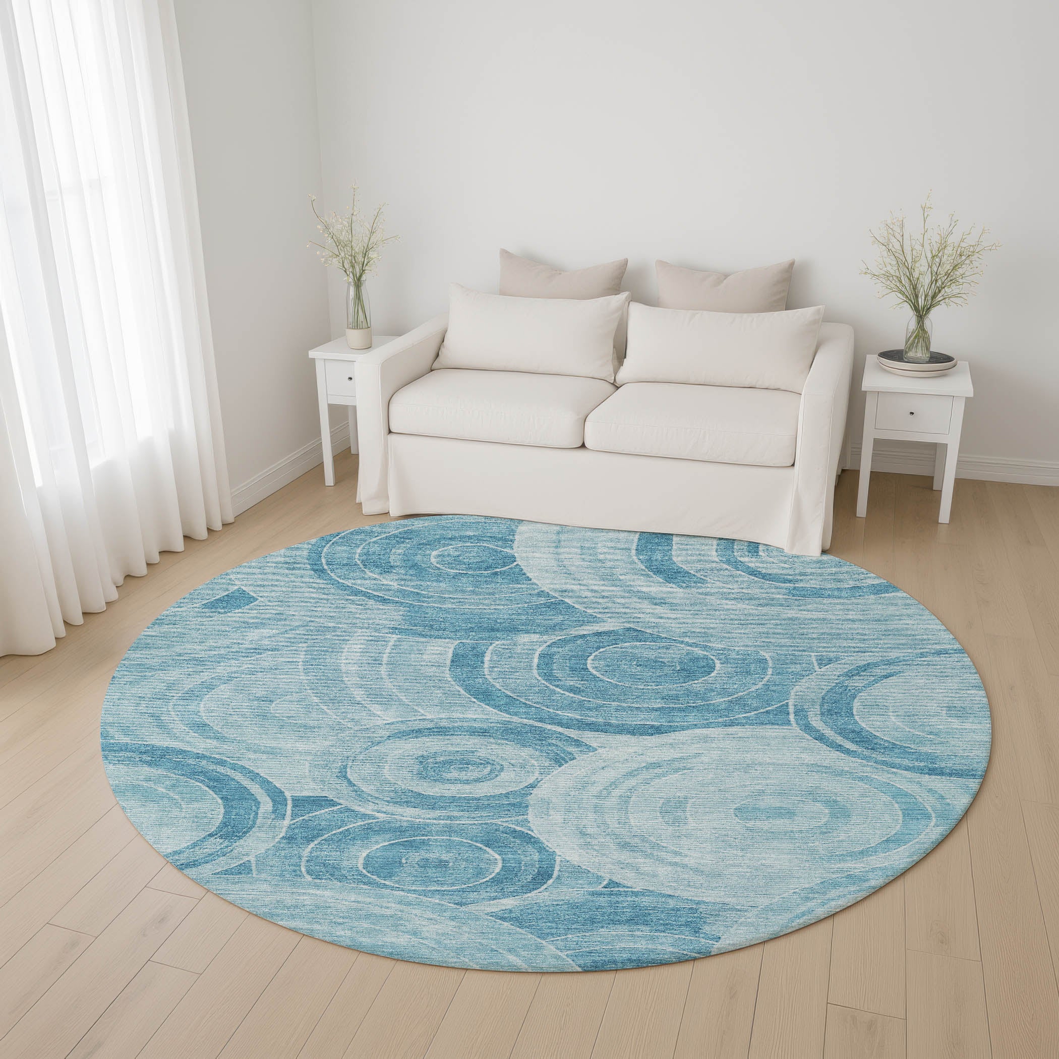 Colombo Machine Washable Transitional Denim Blue Rug 8' x 8' #shape_Round