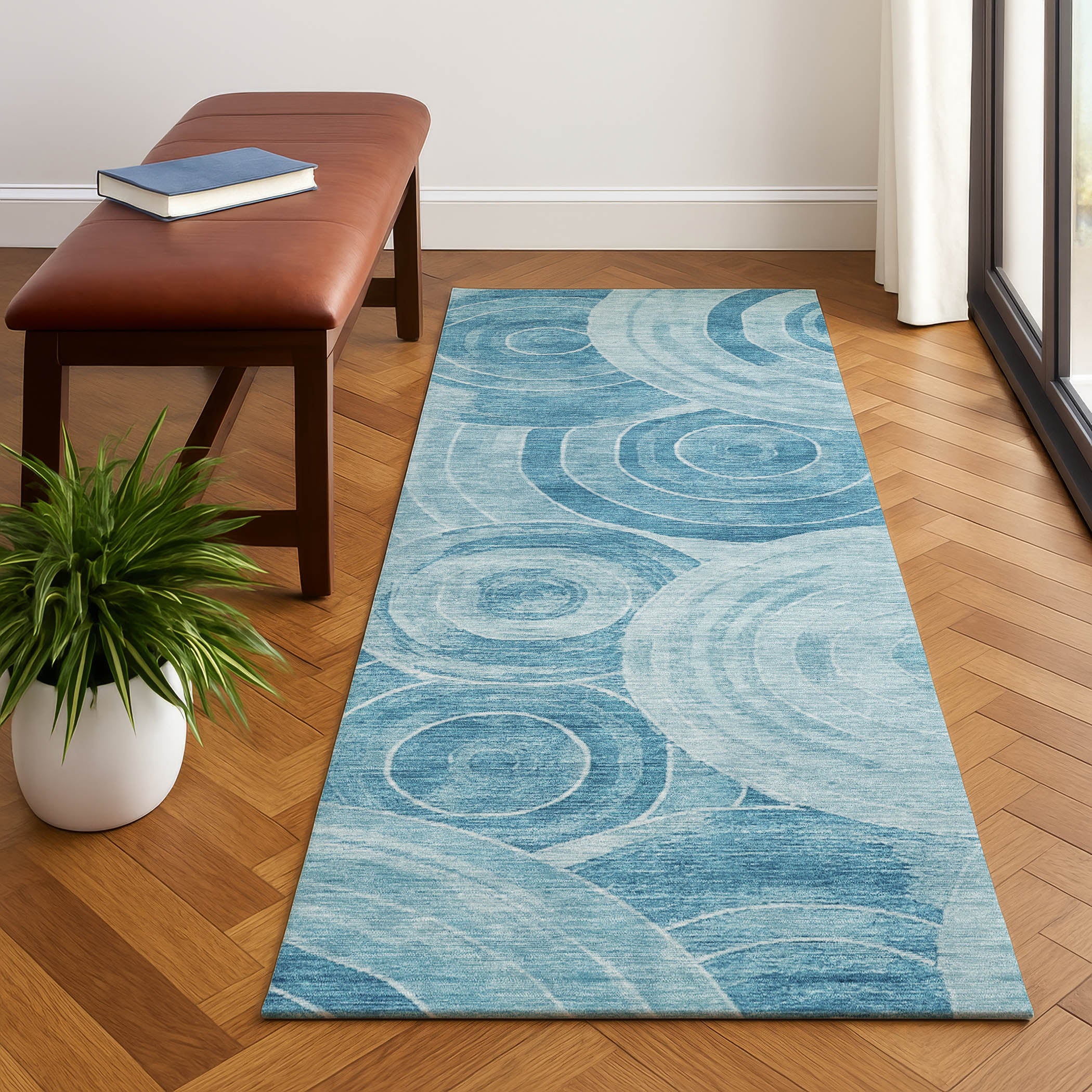 Colombo Machine Washable Transitional Denim Blue Rug 2'3" x 7'6" #shape_Runner