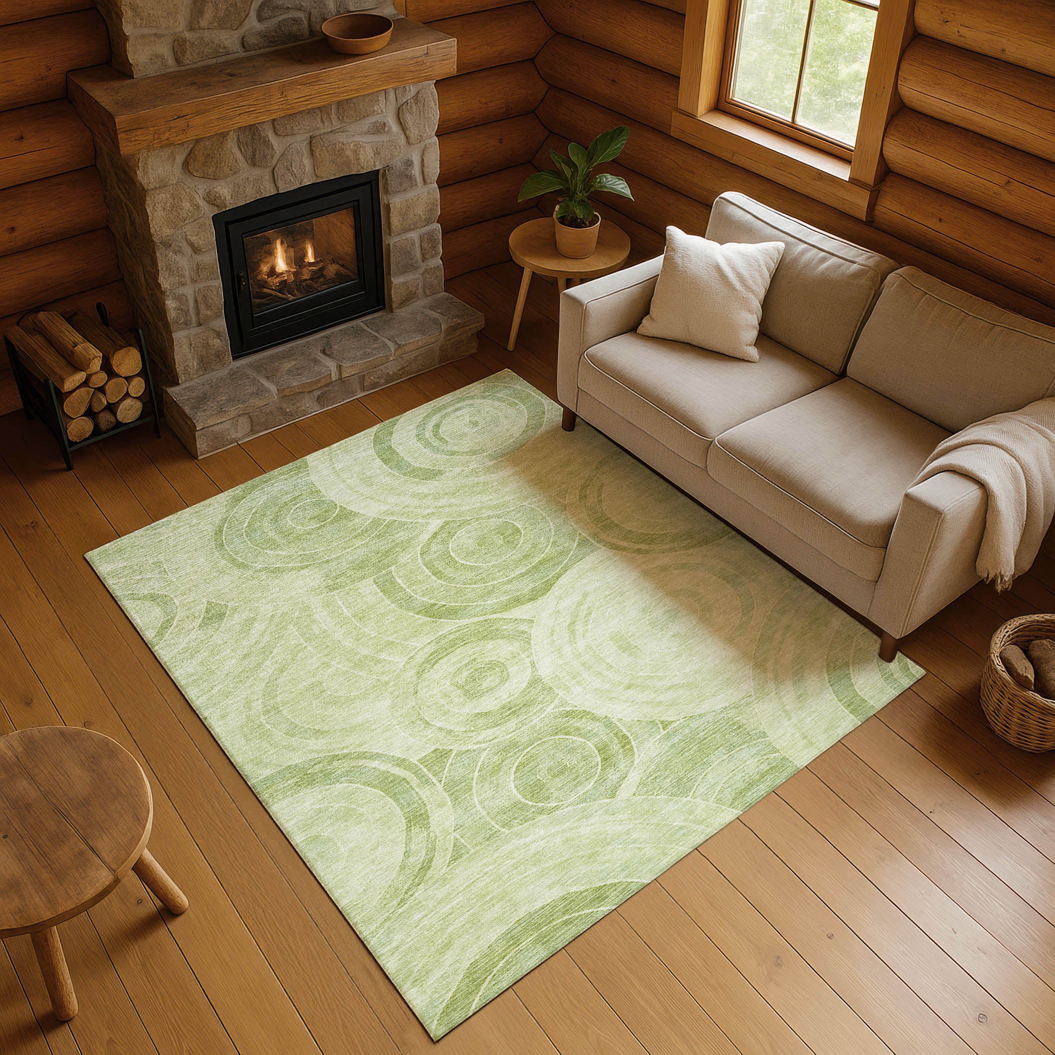 Colombo Machine Washable Transitional Sage Green Rug 2'6" x 3'10" #shape_Rectangle