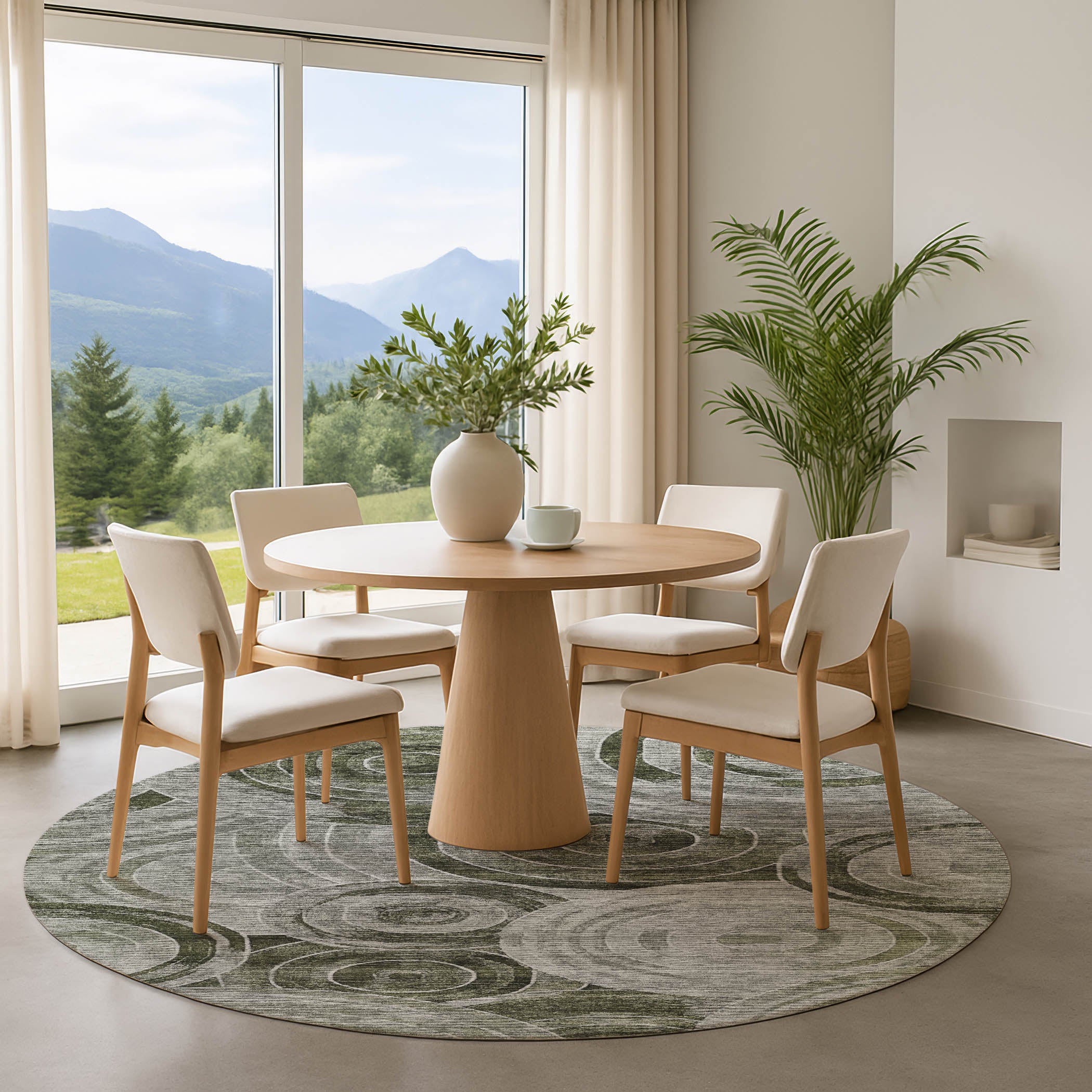 Colombo Machine Washable Transitional Taupe Brown Rug 8' x 8' #shape_Round