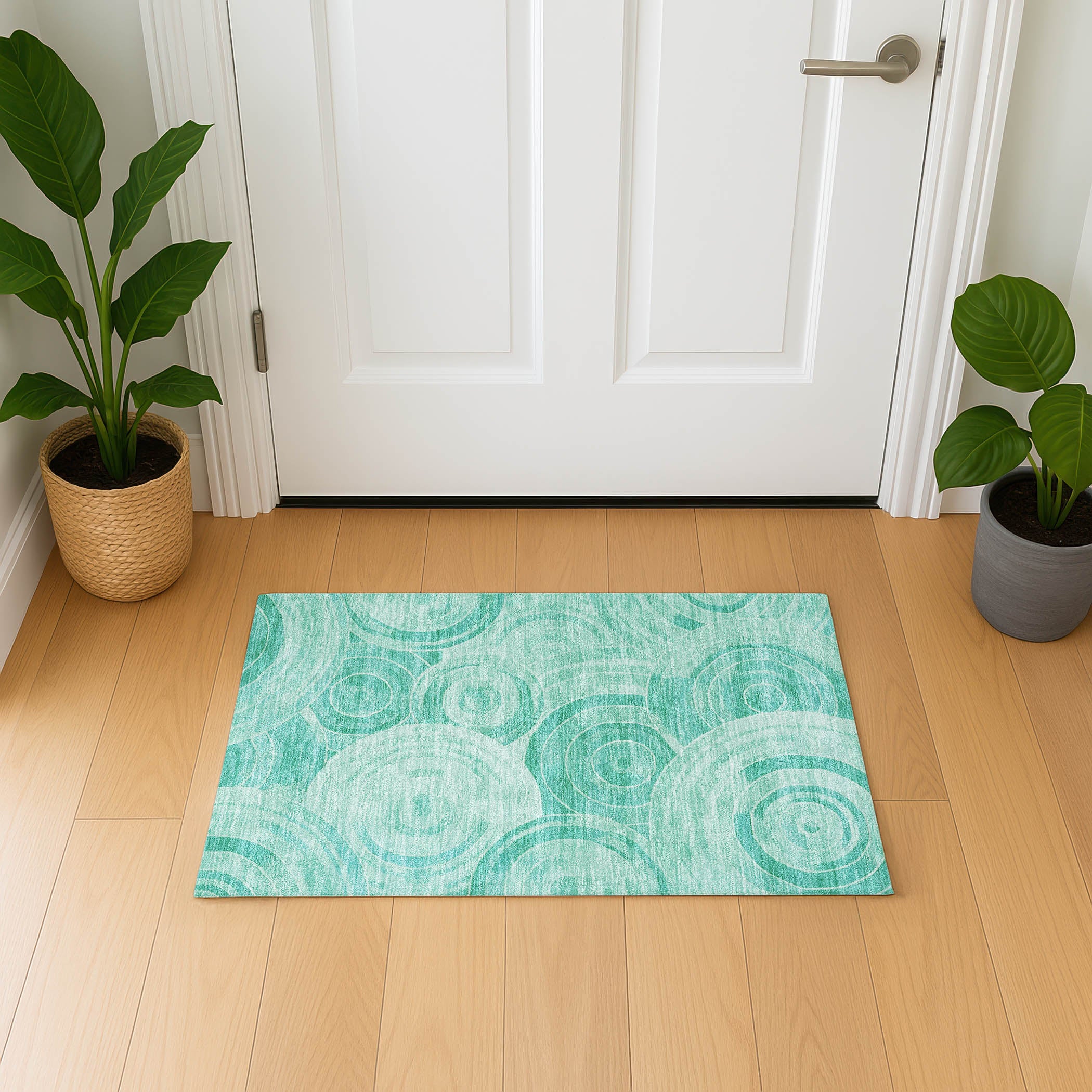Colombo Machine Washable Transitional Teal Rug 1'8" x 2'6" #shape_Rectangle
