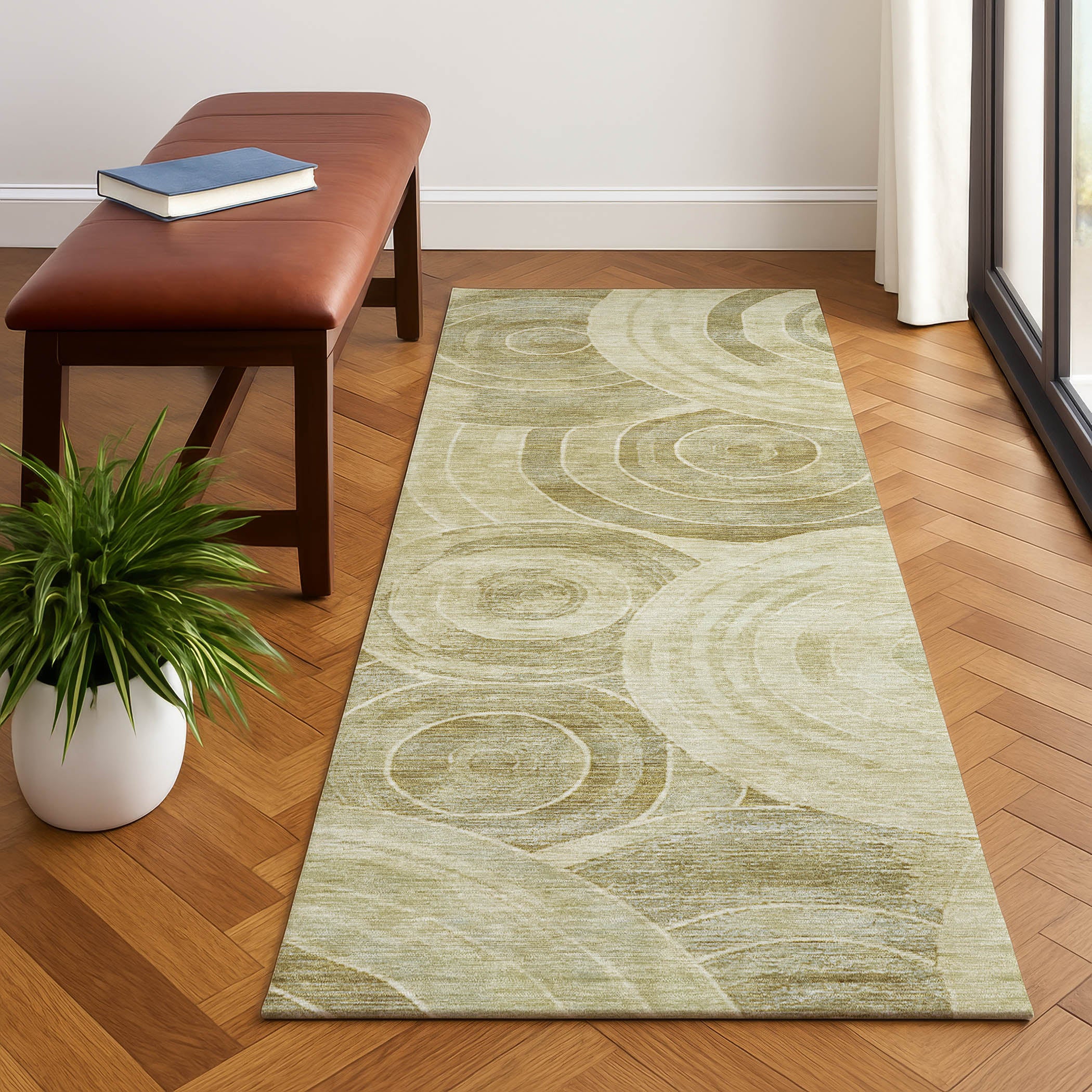 Colombo Machine Washable Transitional Wheat Gold Rug 2'3" x 7'6" #shape_Runner