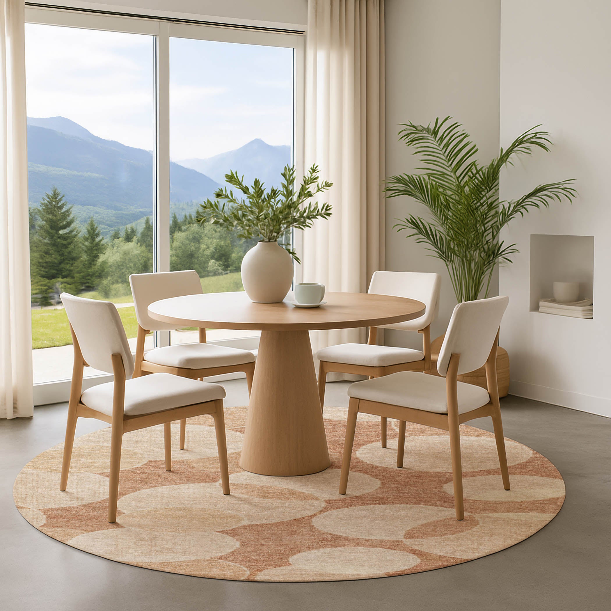 Colombo Machine Washable Transitional Coral Orange Rug 8' x 8' #shape_Round