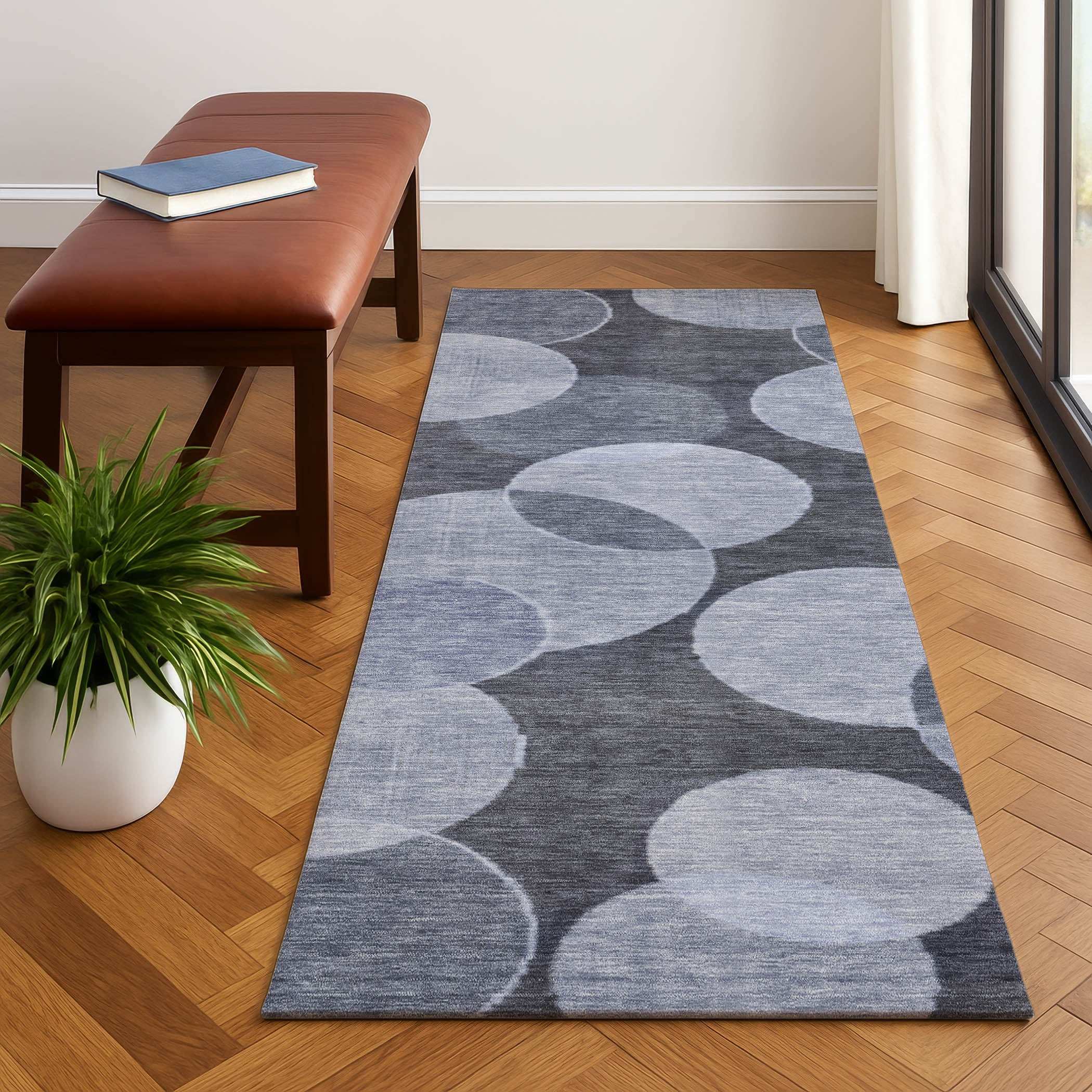 Colombo Machine Washable Transitional Denim Blue Rug 2'3" x 7'6" #shape_Runner