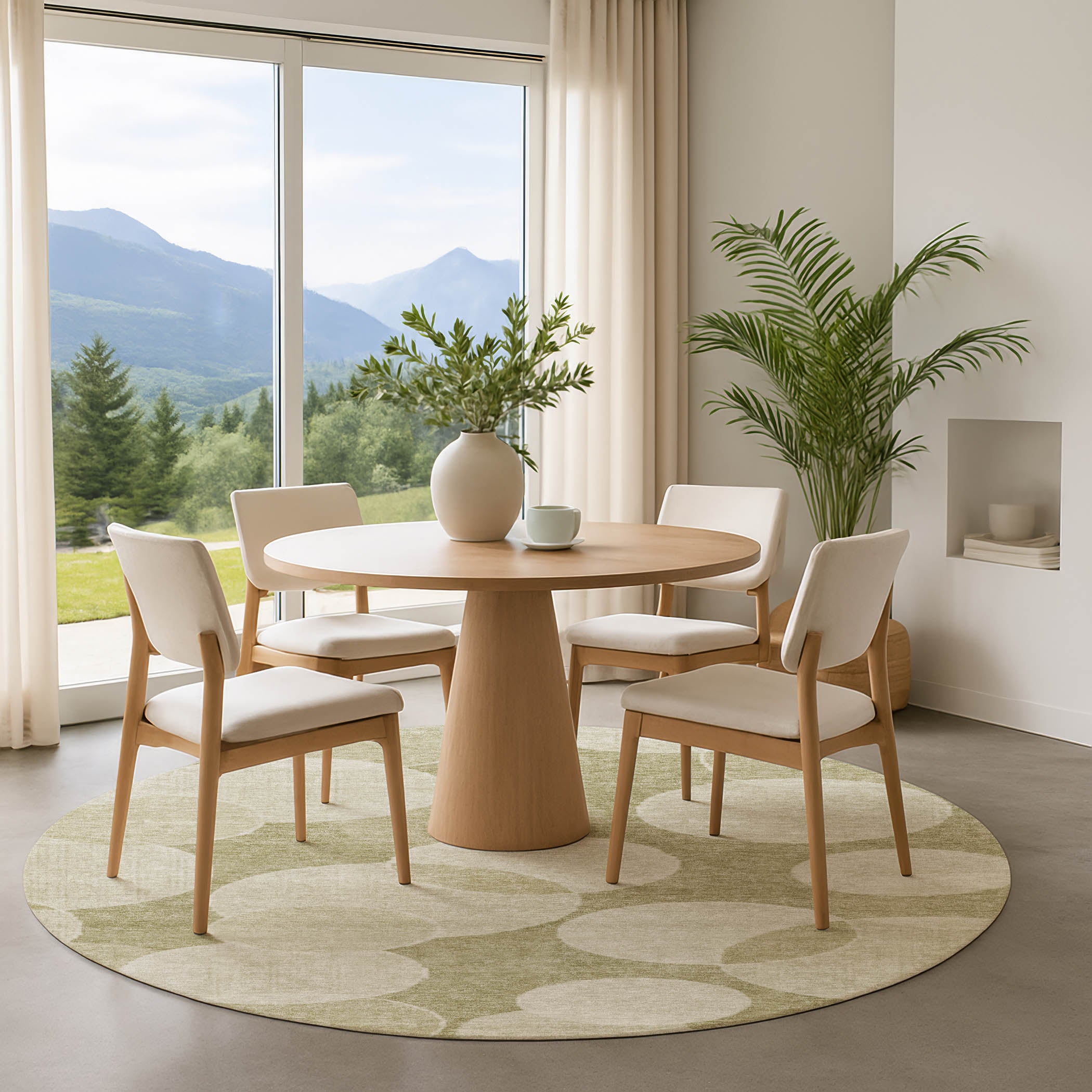 Colombo Machine Washable Transitional Tan Brown Rug 8' x 8' #shape_Round