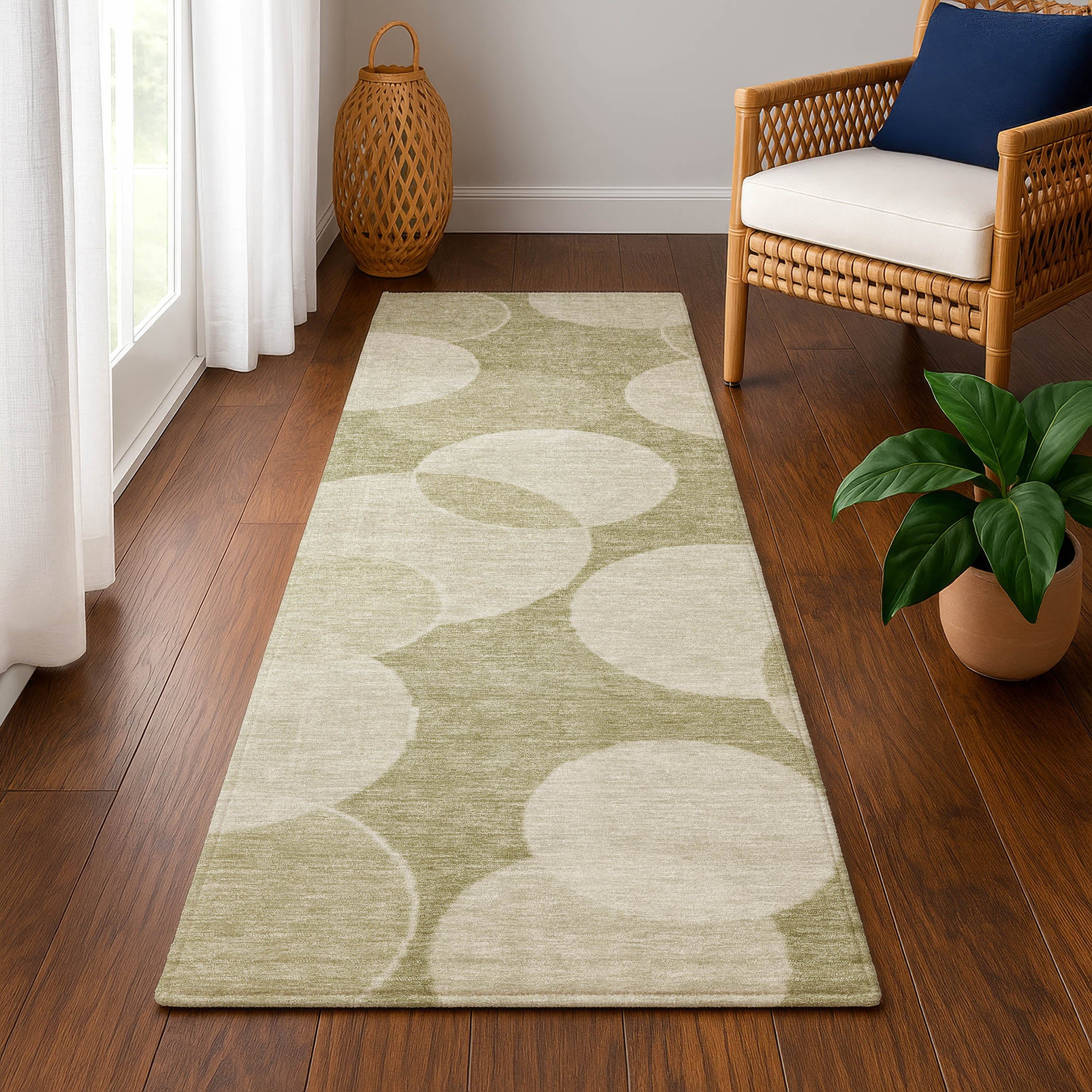 Colombo Machine Washable Transitional Tan Brown Rug 2'3" x 7'6" #shape_Runner