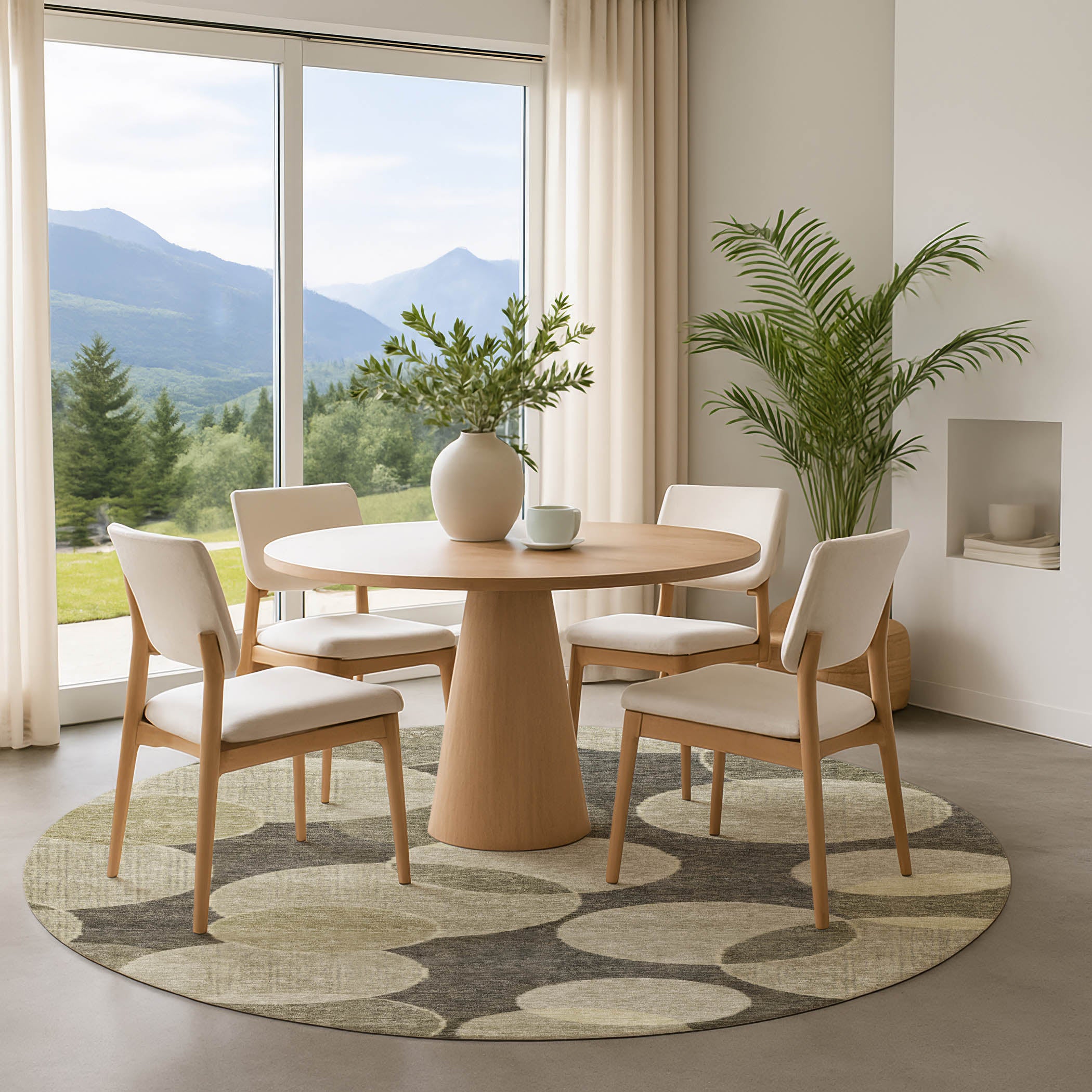 Colombo Machine Washable Transitional Taupe Brown Rug 8' x 8' #shape_Round