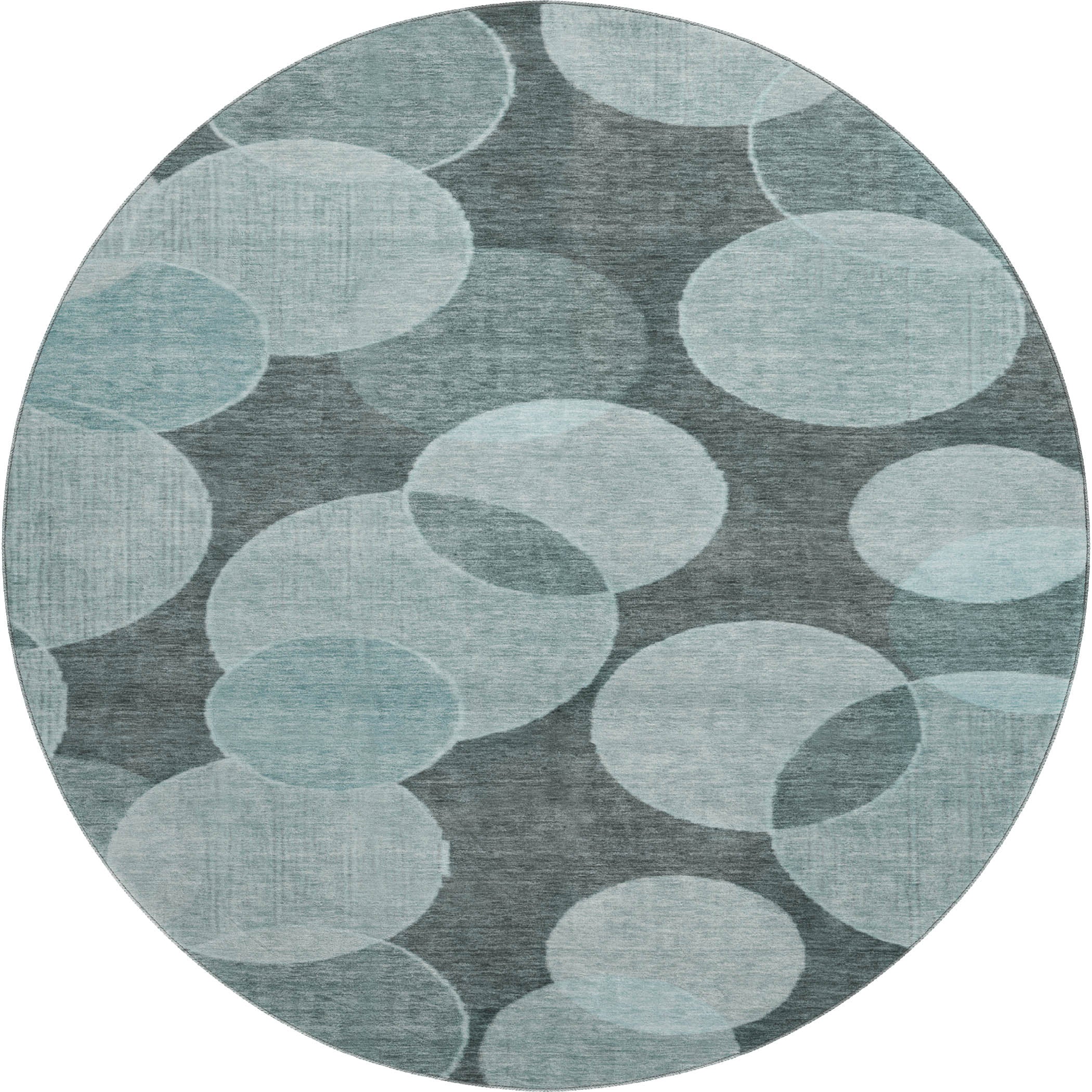 Colombo Machine Washable Transitional Teal Rug 8' x 8' #shape_Round