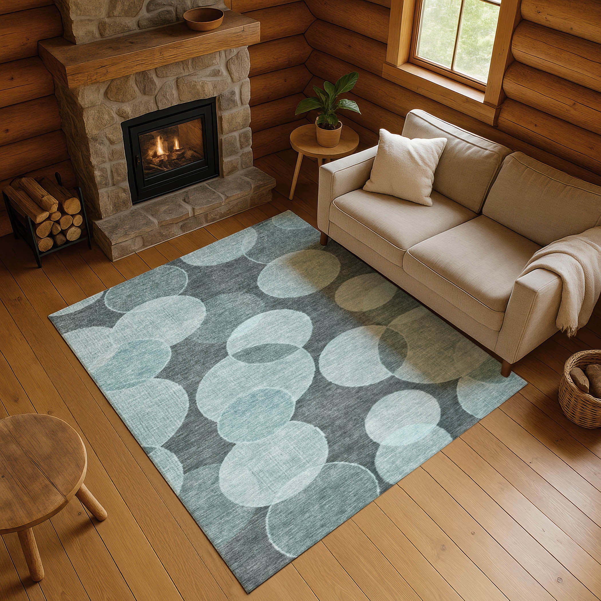 Colombo Machine Washable Transitional Teal Rug 2'6" x 3'10" #shape_Rectangle