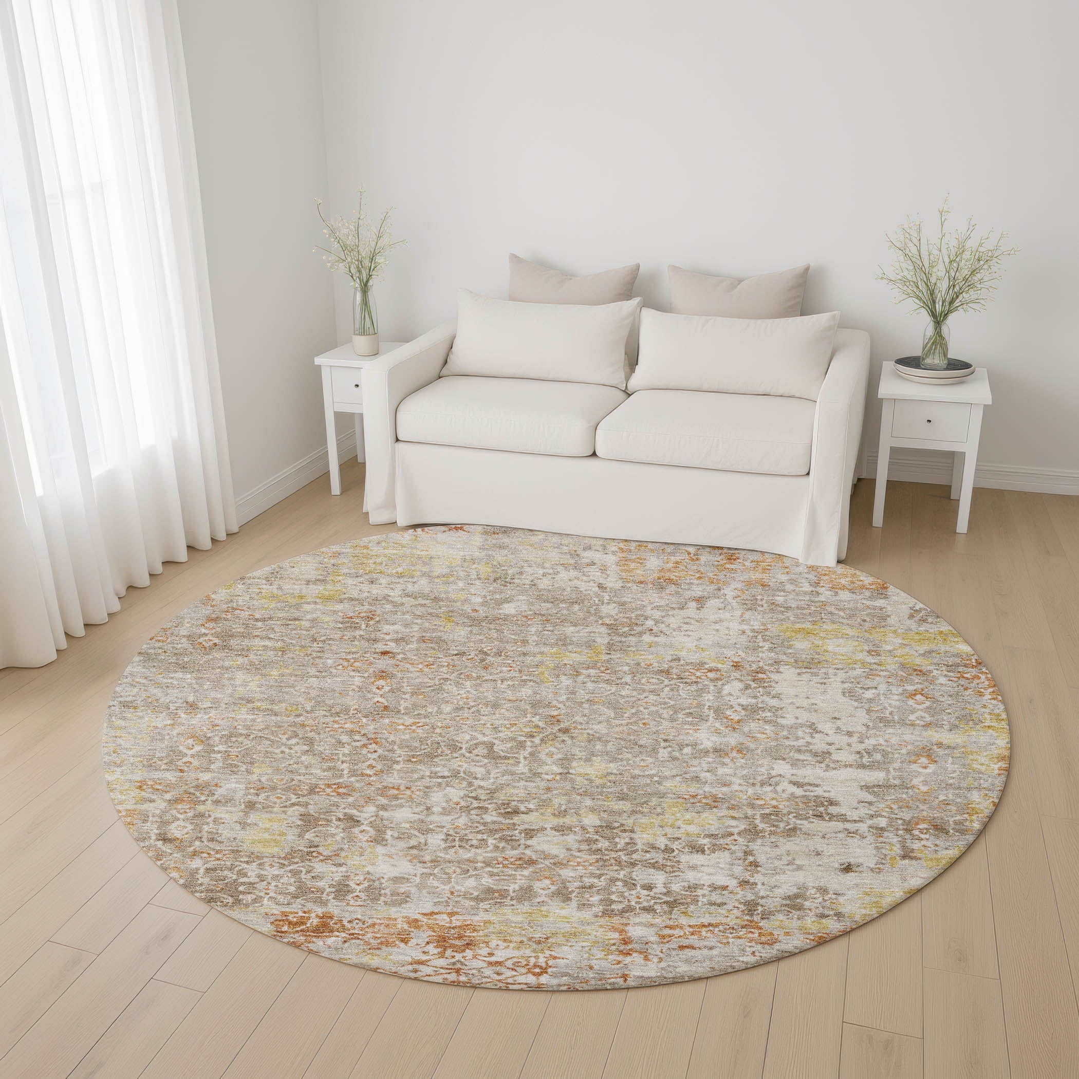 Reykjavik Machine Washable Transitional Brown Rug 8' x 8' #shape_Round