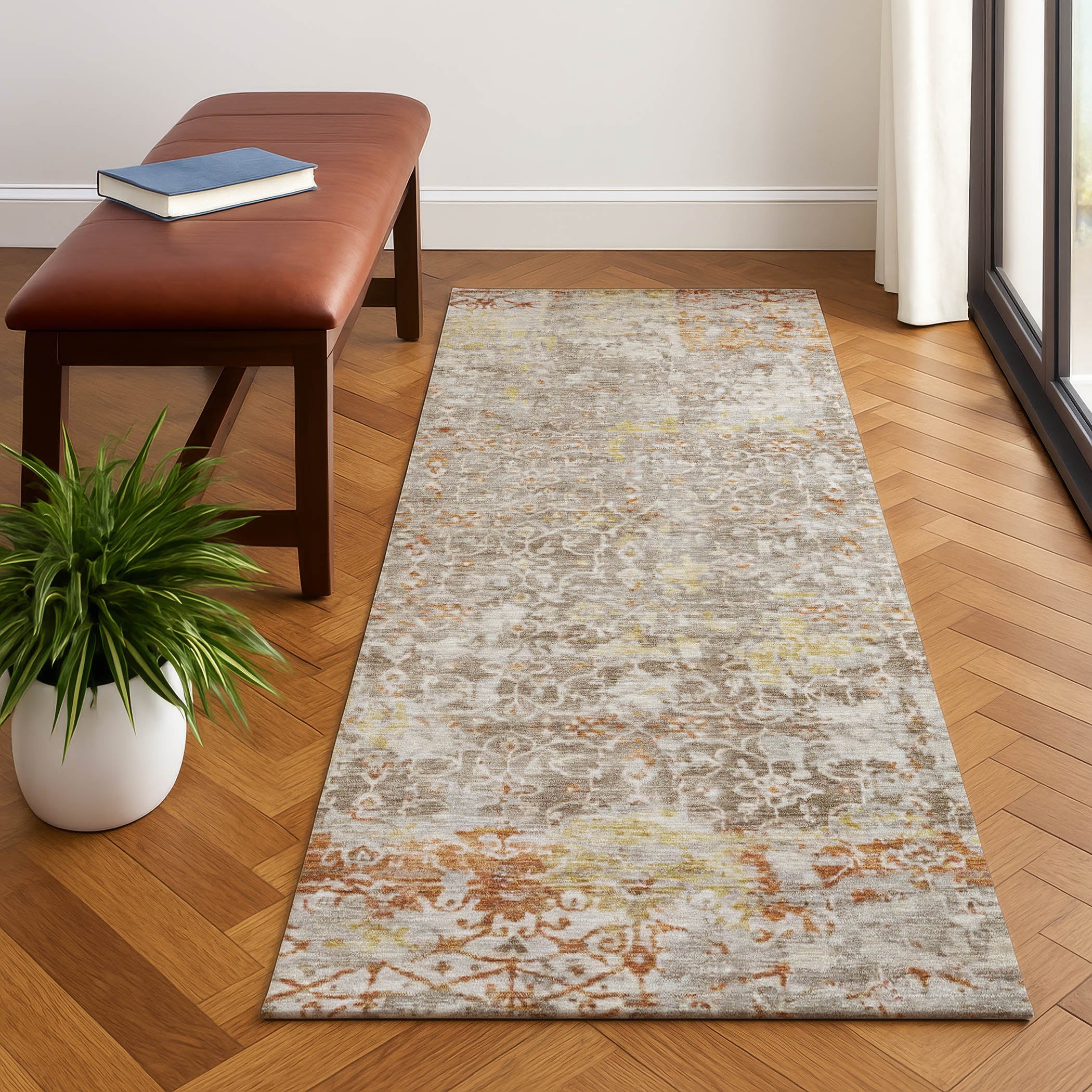 Reykjavik Machine Washable Transitional Brown Rug 2'3" x 7'6" #shape_Runner