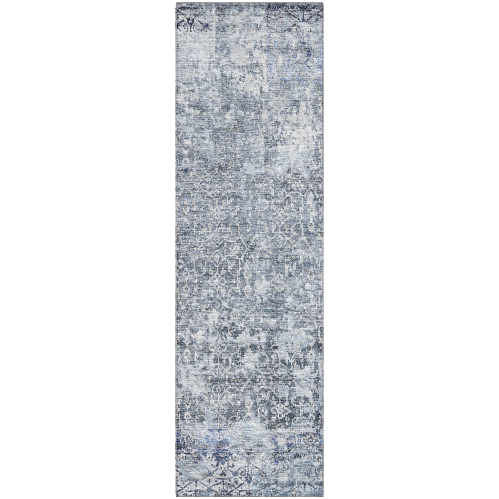 Reykjavik Machine Washable Transitional Denim Blue Rug 2'3" x 7'6" #shape_Runner