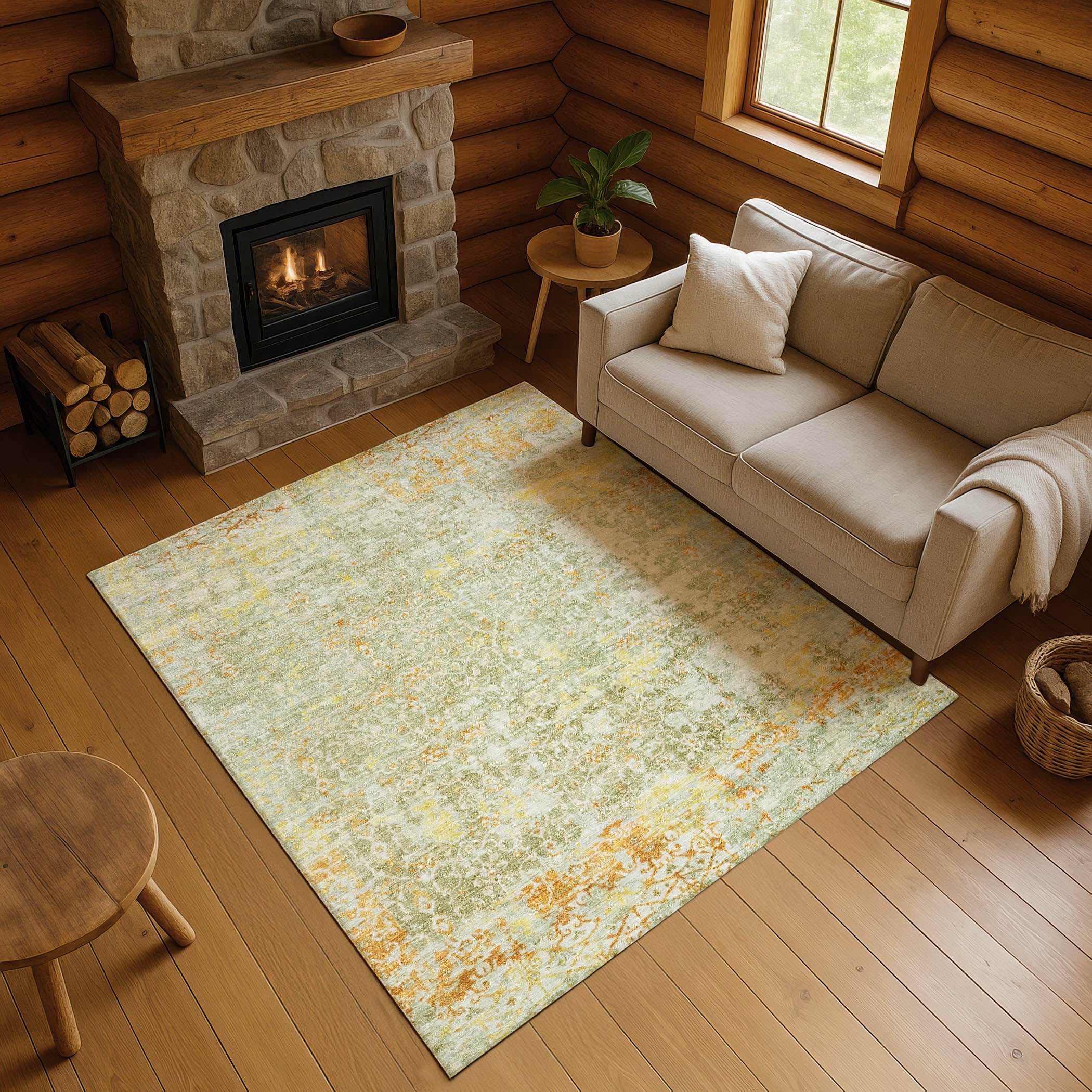 Reykjavik Machine Washable Transitional Sage Green Rug 2'6" x 3'10" #shape_Rectangle