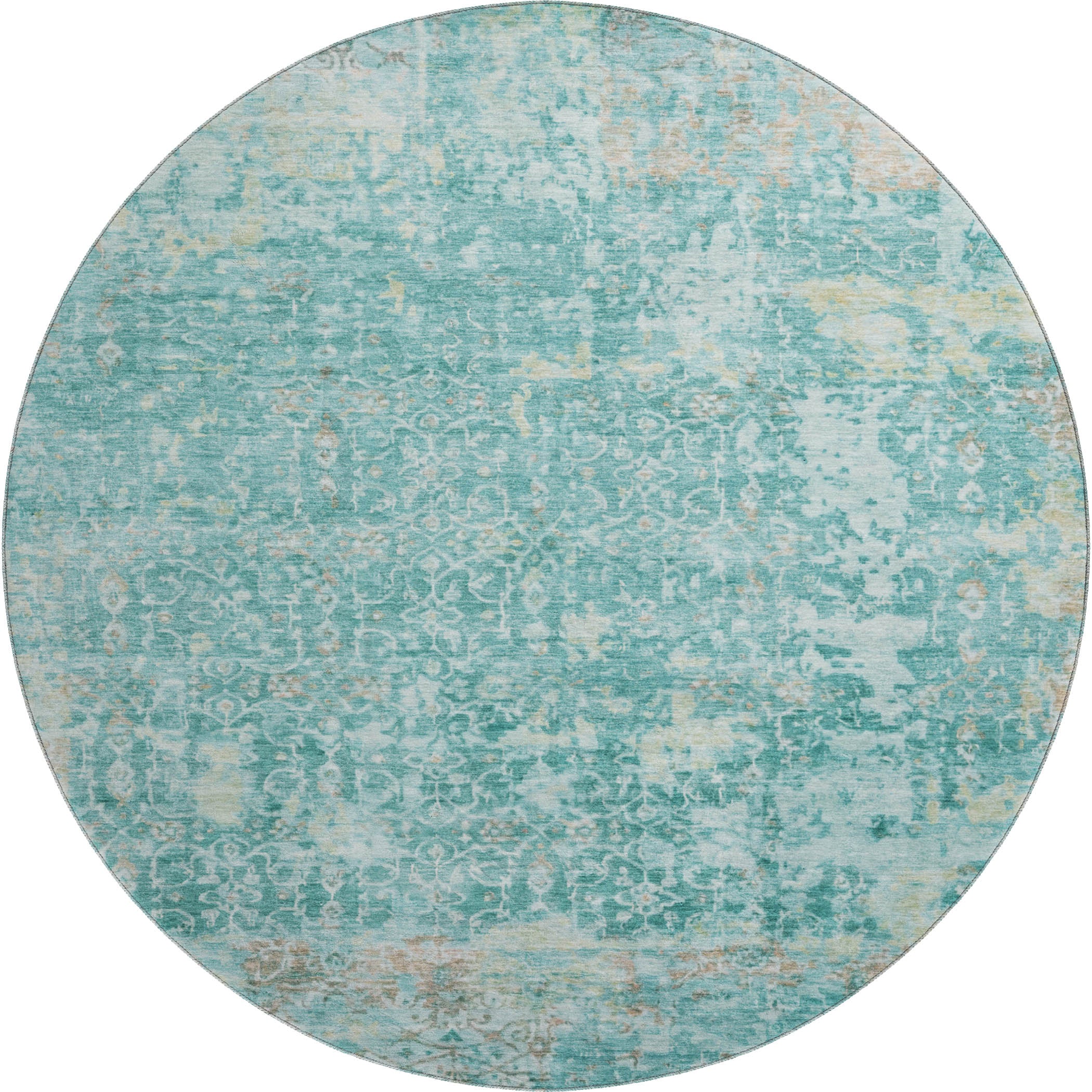 Reykjavik Machine Washable Transitional Teal Rug 8' x 8' #shape_Round