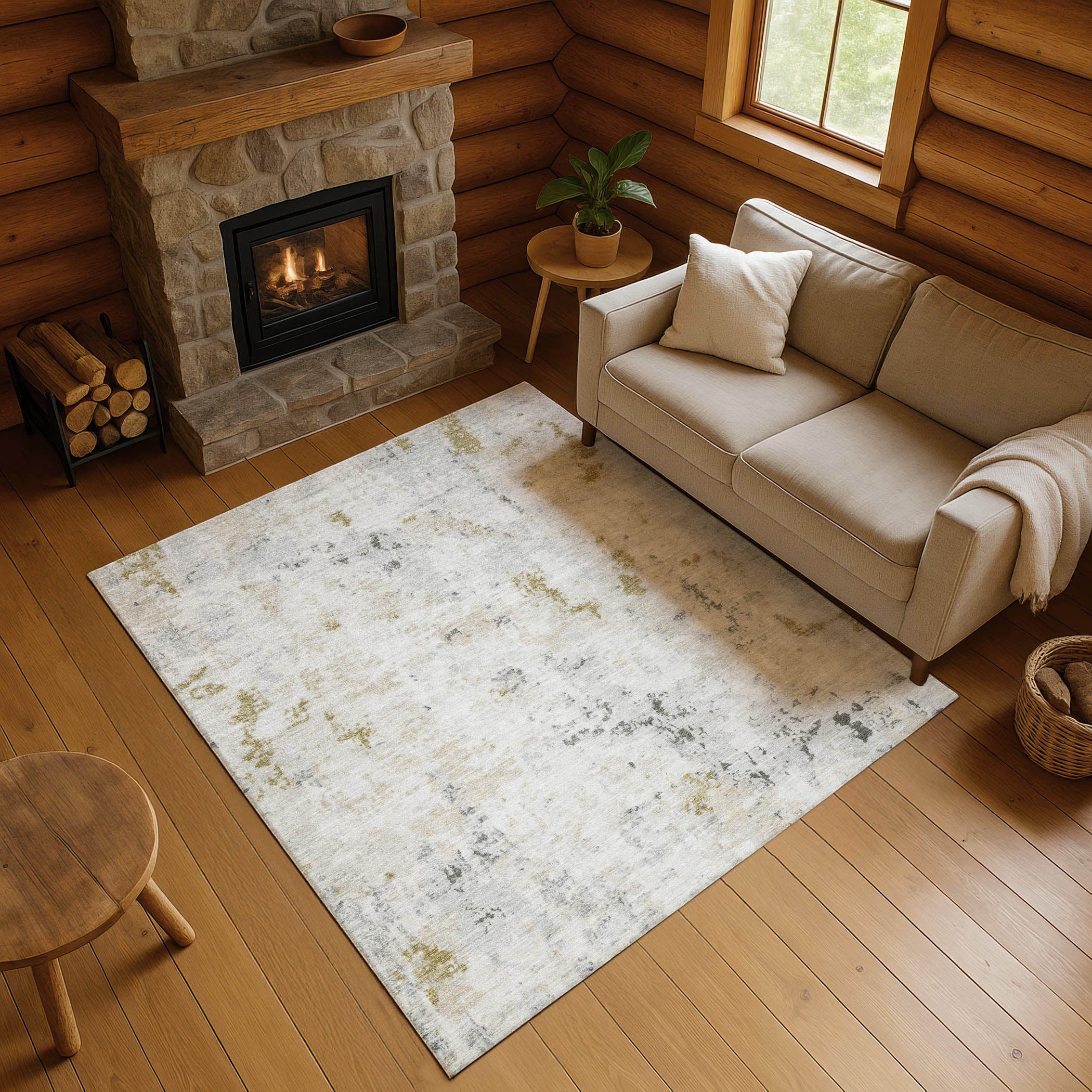 Chiang Mai Machine Washable Transitional Linen Ivory Rug 2'6" x 3'10" #shape_Rectangle