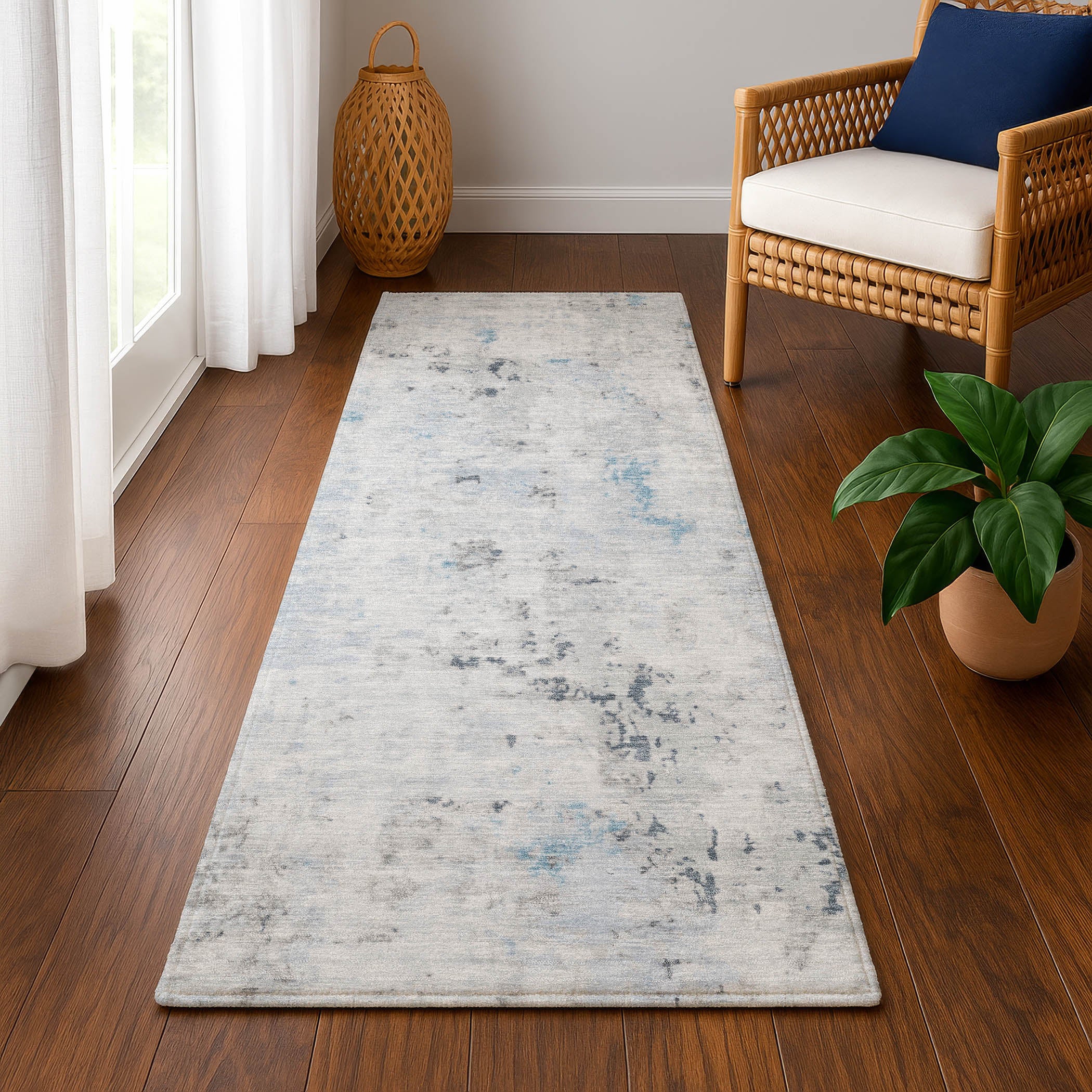 Chiang Mai Machine Washable Transitional Sky Blue Rug 2'3" x 7'6" #shape_Runner