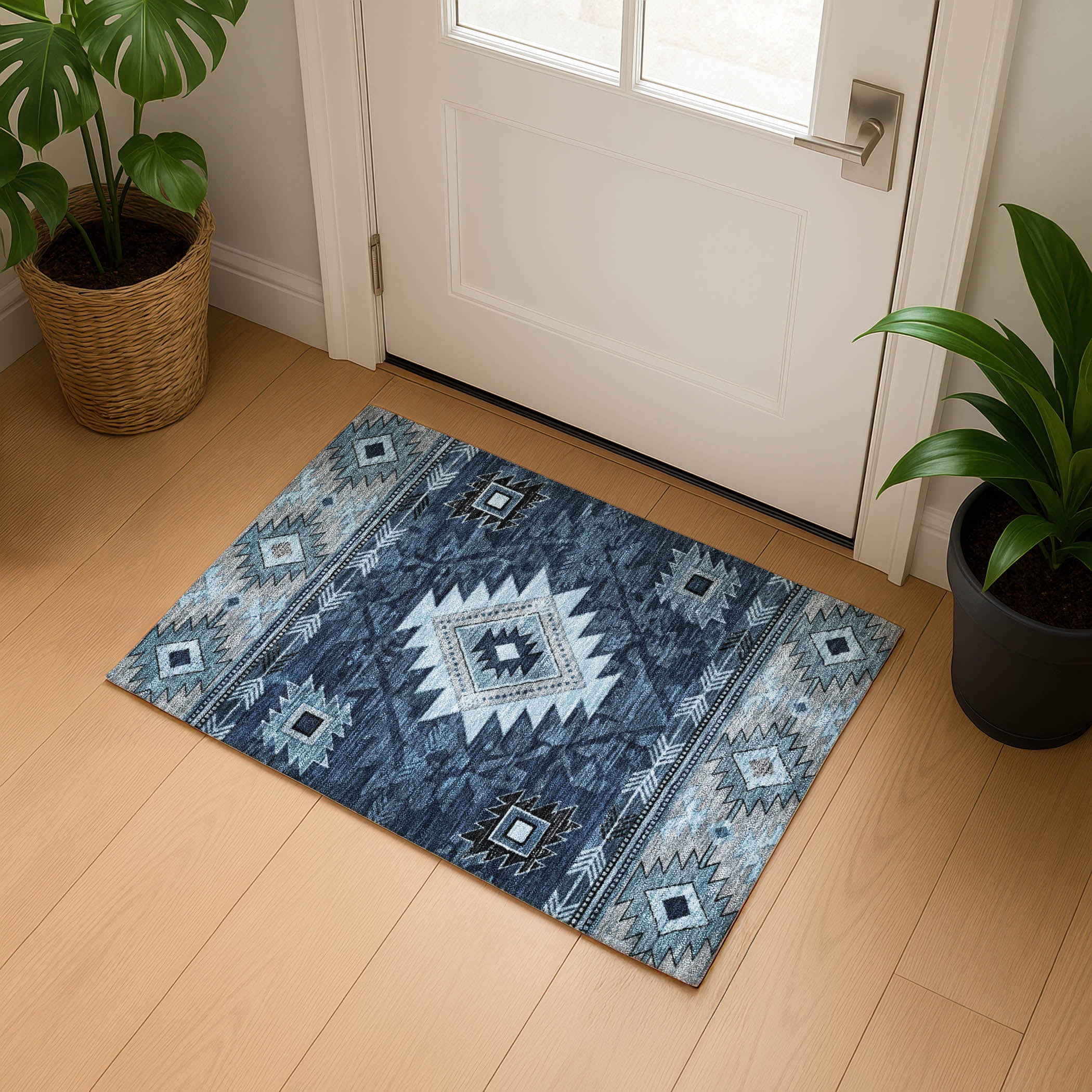 Valletta Machine Washable Transitional Blue Rug 1'8" x 2'6" #shape_Rectangle