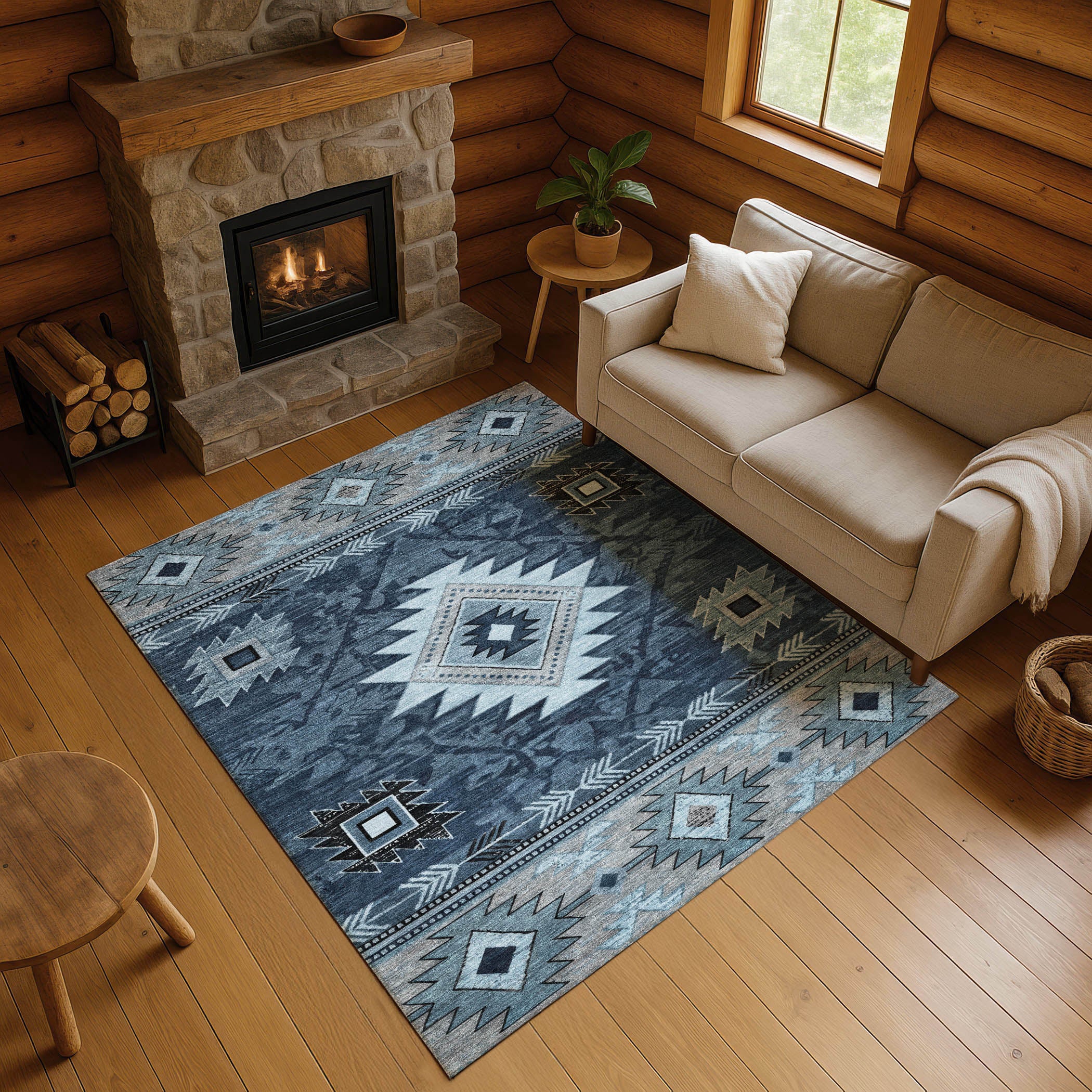 Valletta Machine Washable Transitional Blue Rug 2'6" x 3'10" #shape_Rectangle