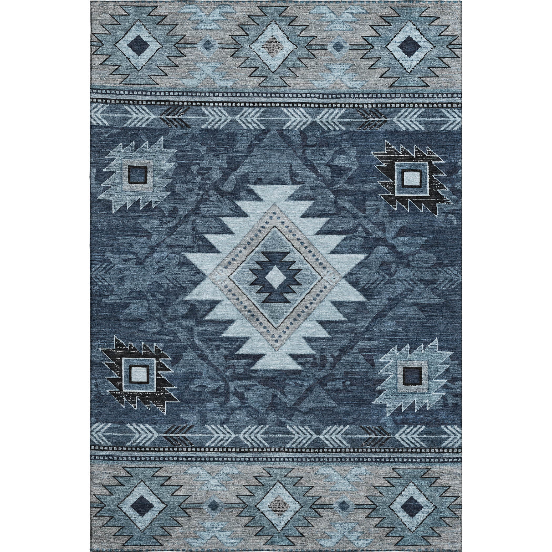 Valletta Machine Washable Transitional Blue Rug 2'6" x 3'10" #shape_Rectangle