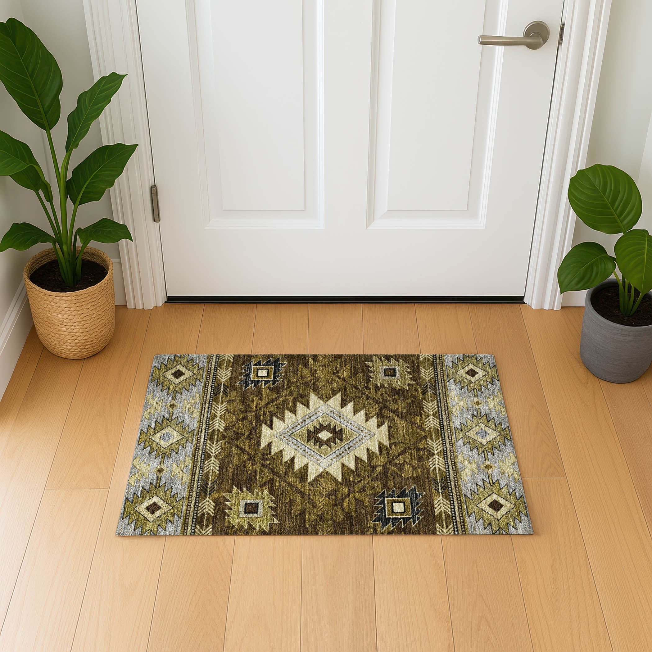Valletta Machine Washable Transitional Brown Rug 1'8" x 2'6" #shape_Rectangle