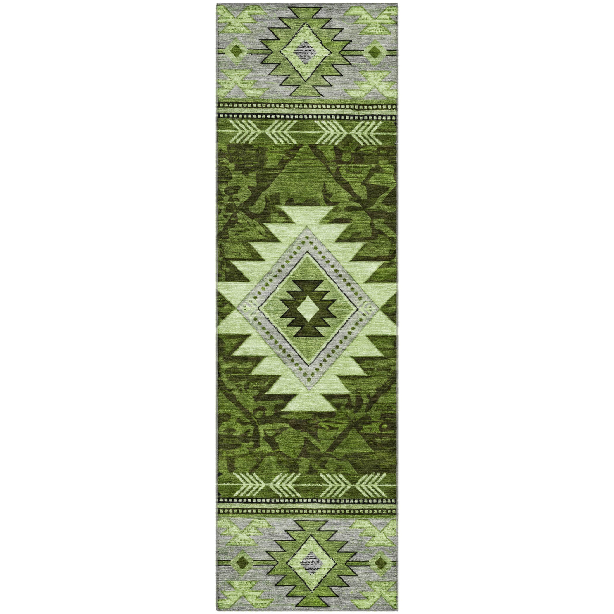 Valletta Machine Washable Transitional Olive Green Rug 2'3" x 7'6" #shape_Runner