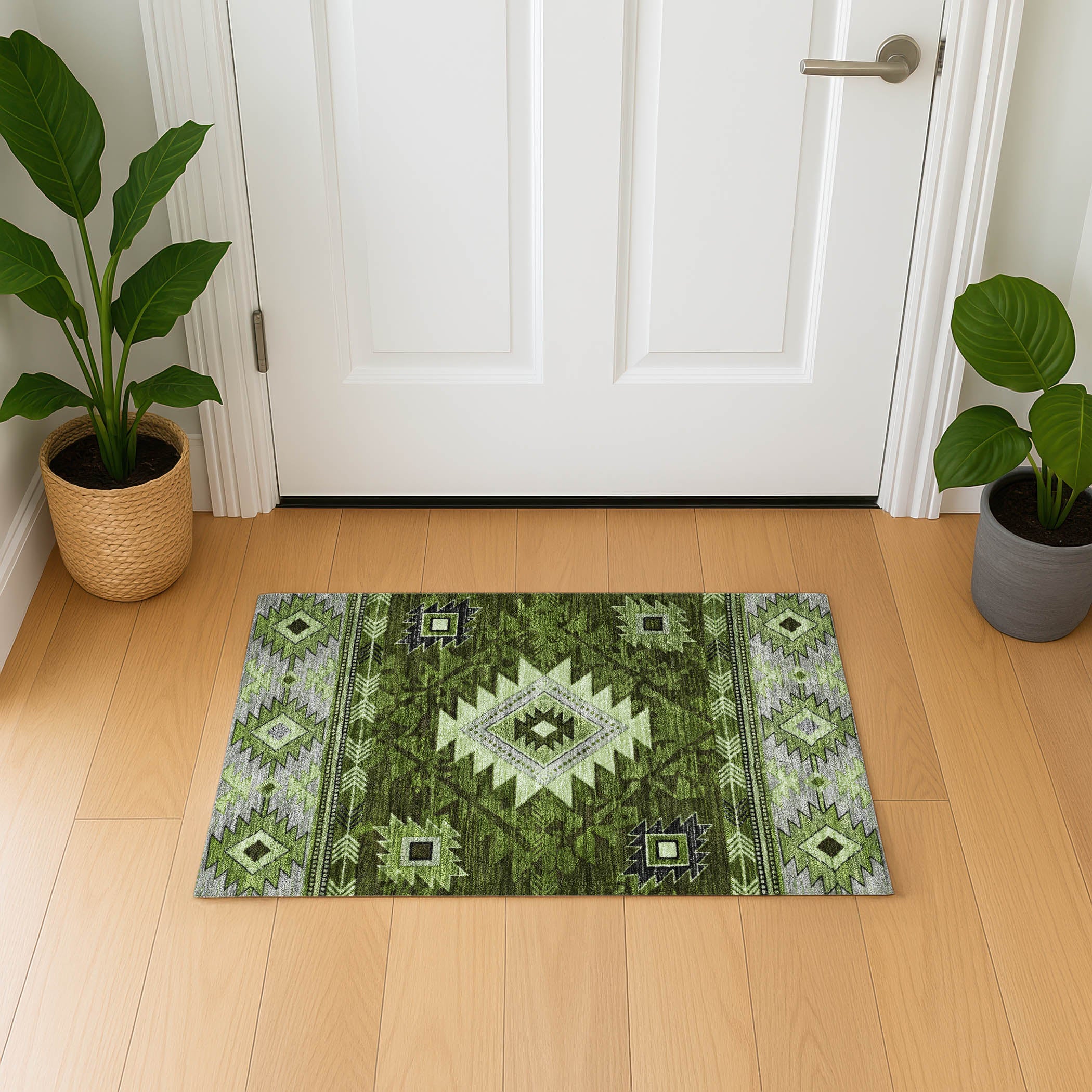 Valletta Machine Washable Transitional Olive Green Rug 1'8" x 2'6" #shape_Rectangle
