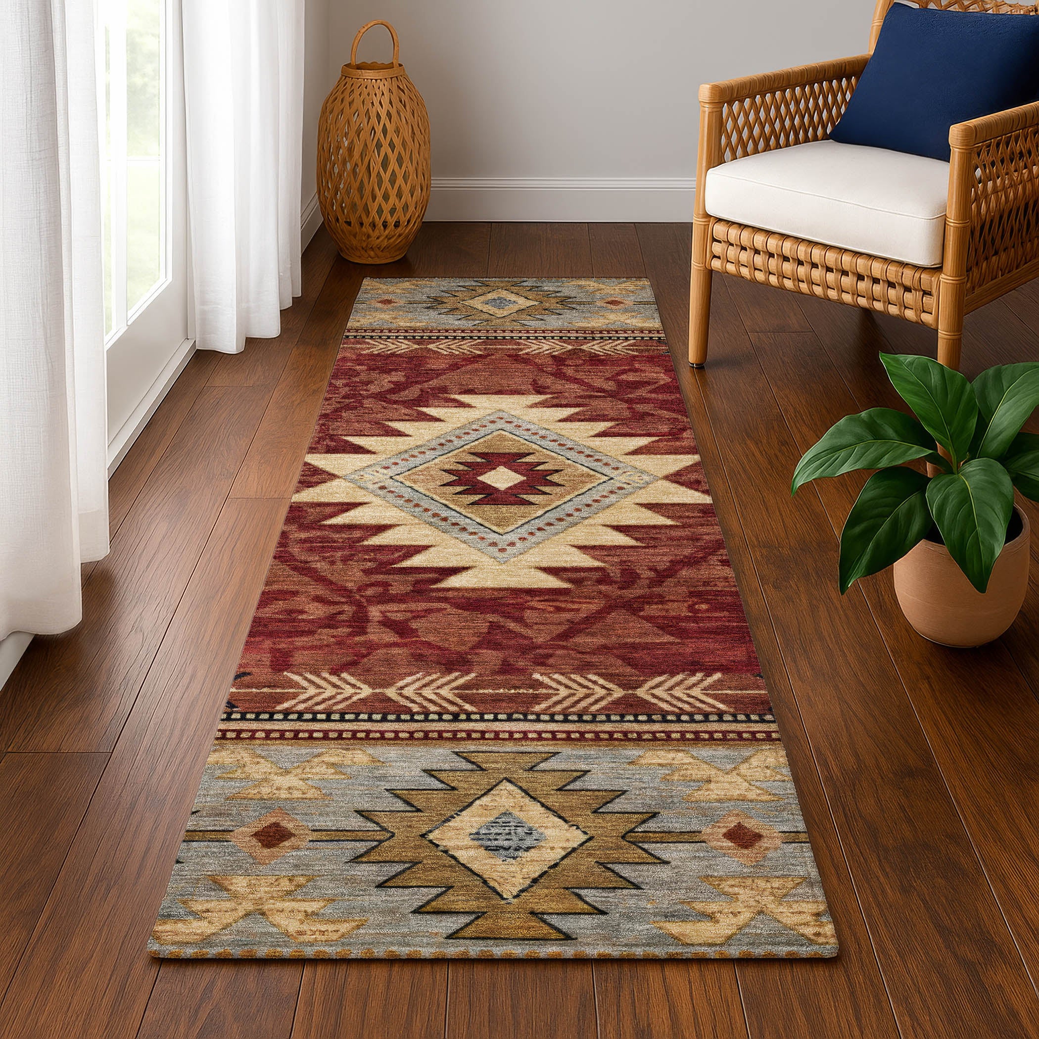 Valletta Machine Washable Transitional Paprika Orange Rug 2'3" x 7'6" #shape_Runner