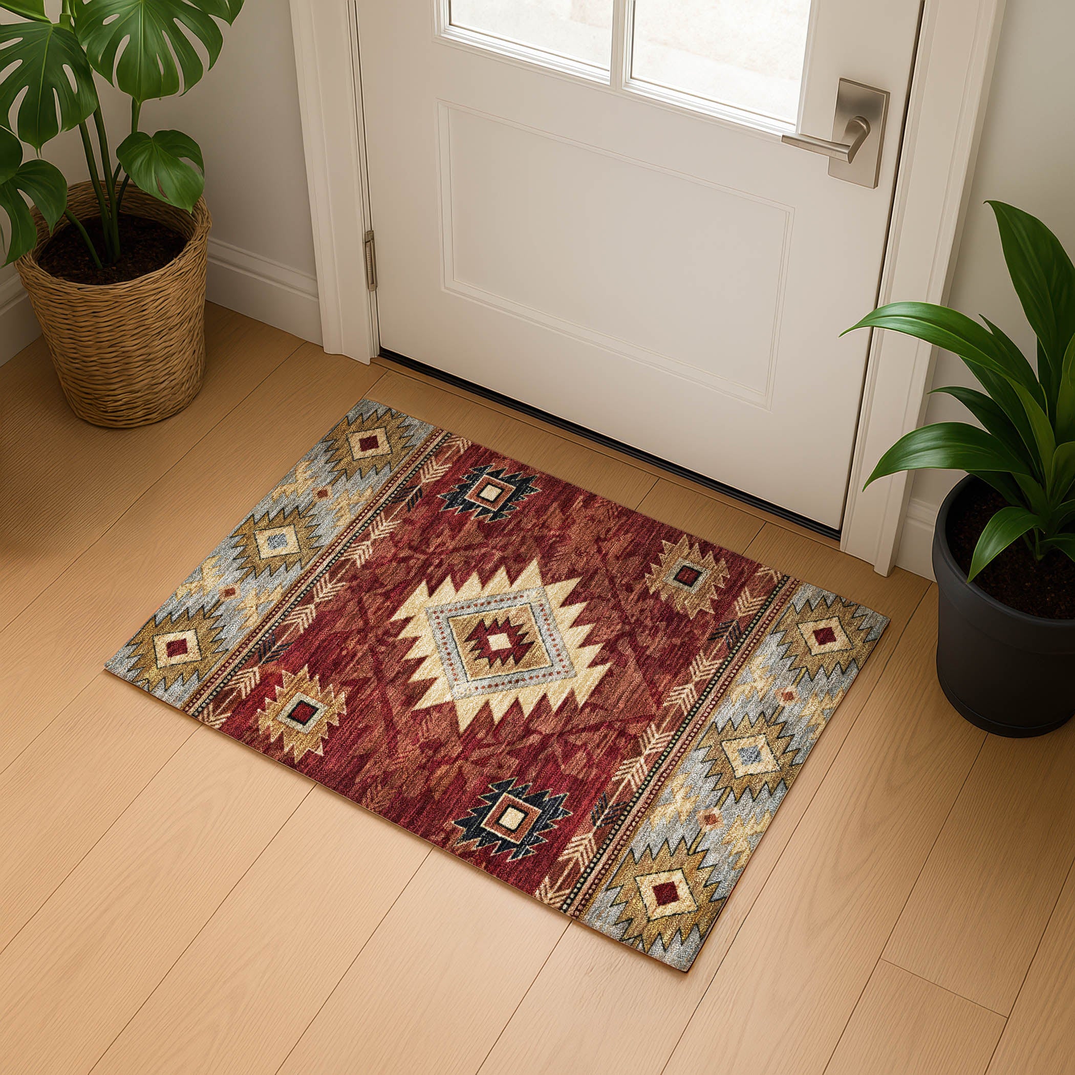 Valletta Machine Washable Transitional Paprika Orange Rug 1'8" x 2'6" #shape_Rectangle