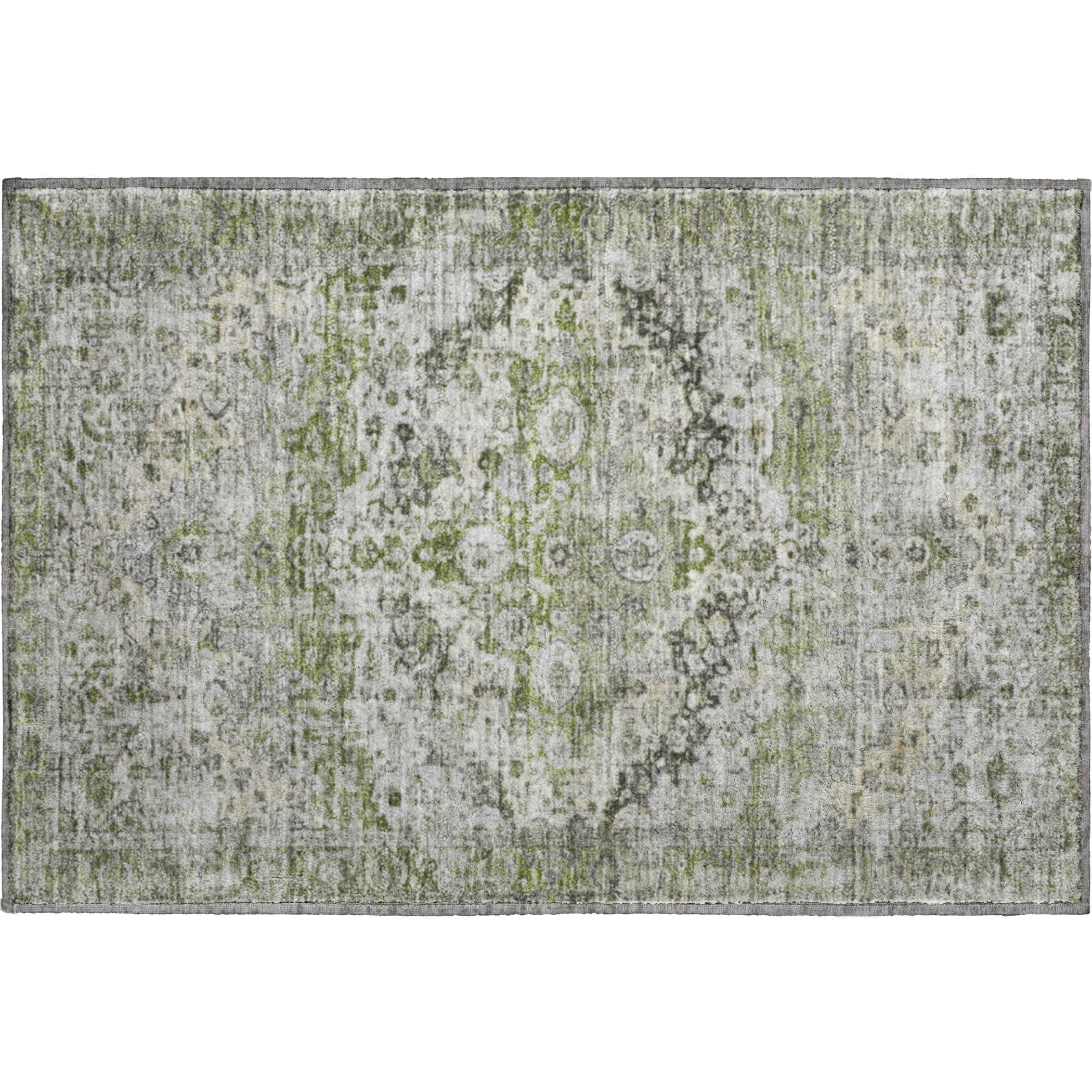 Kotor Machine Washable Traditional Aloe Green Rug 1'8" x 2'6" #shape_Rectangle
