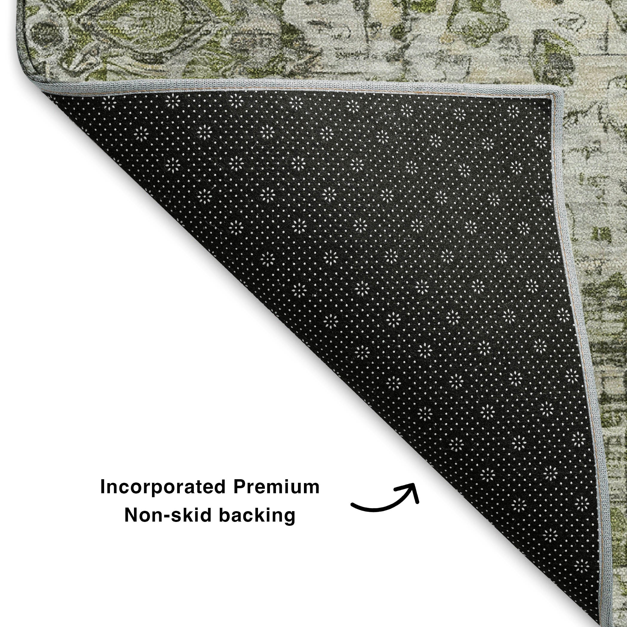 Kotor Machine Washable Traditional Aloe Green Rug 1'8" x 2'6" #shape_Rectangle