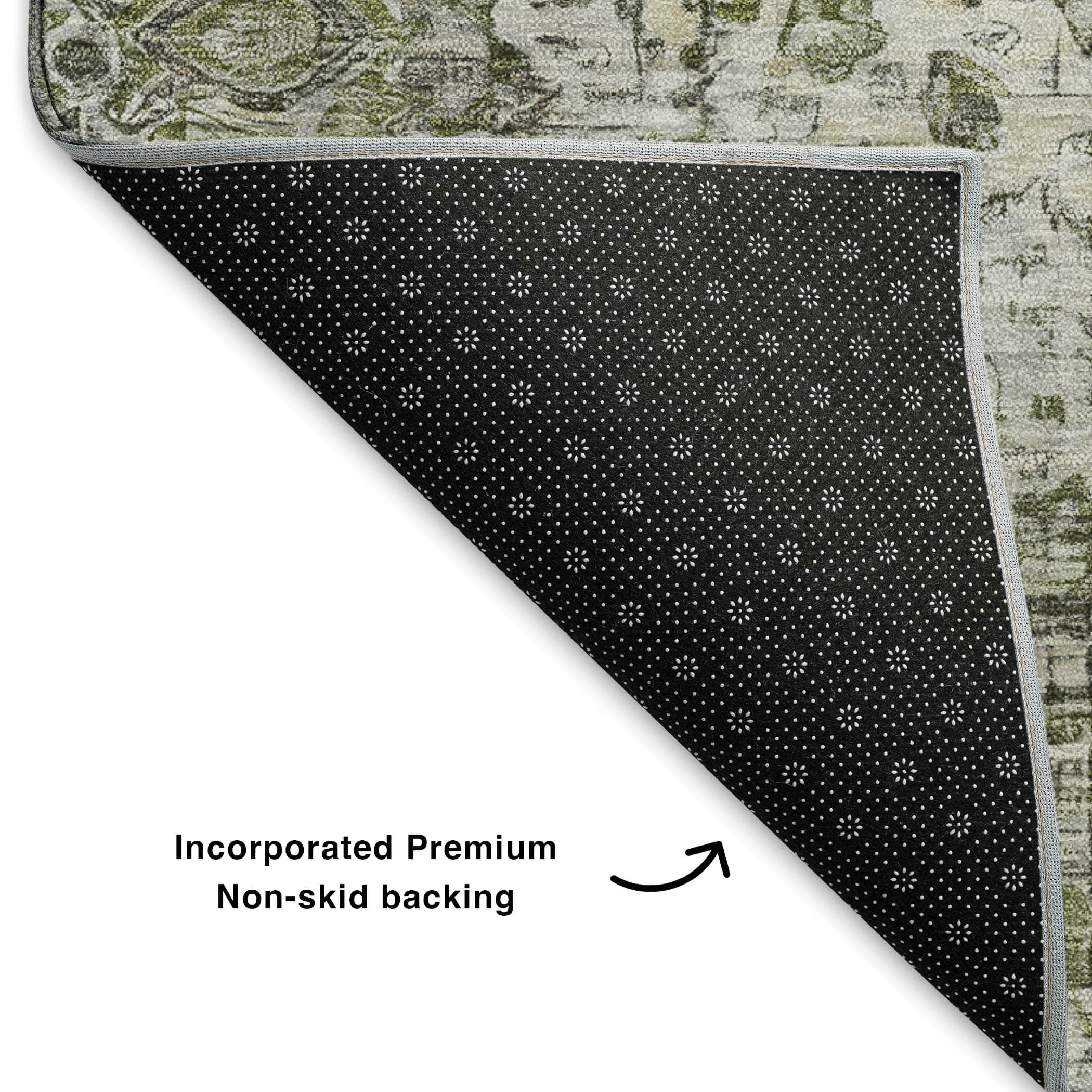 Kotor Machine Washable Traditional Aloe Green Rug 1'8" x 2'6" #shape_Rectangle
