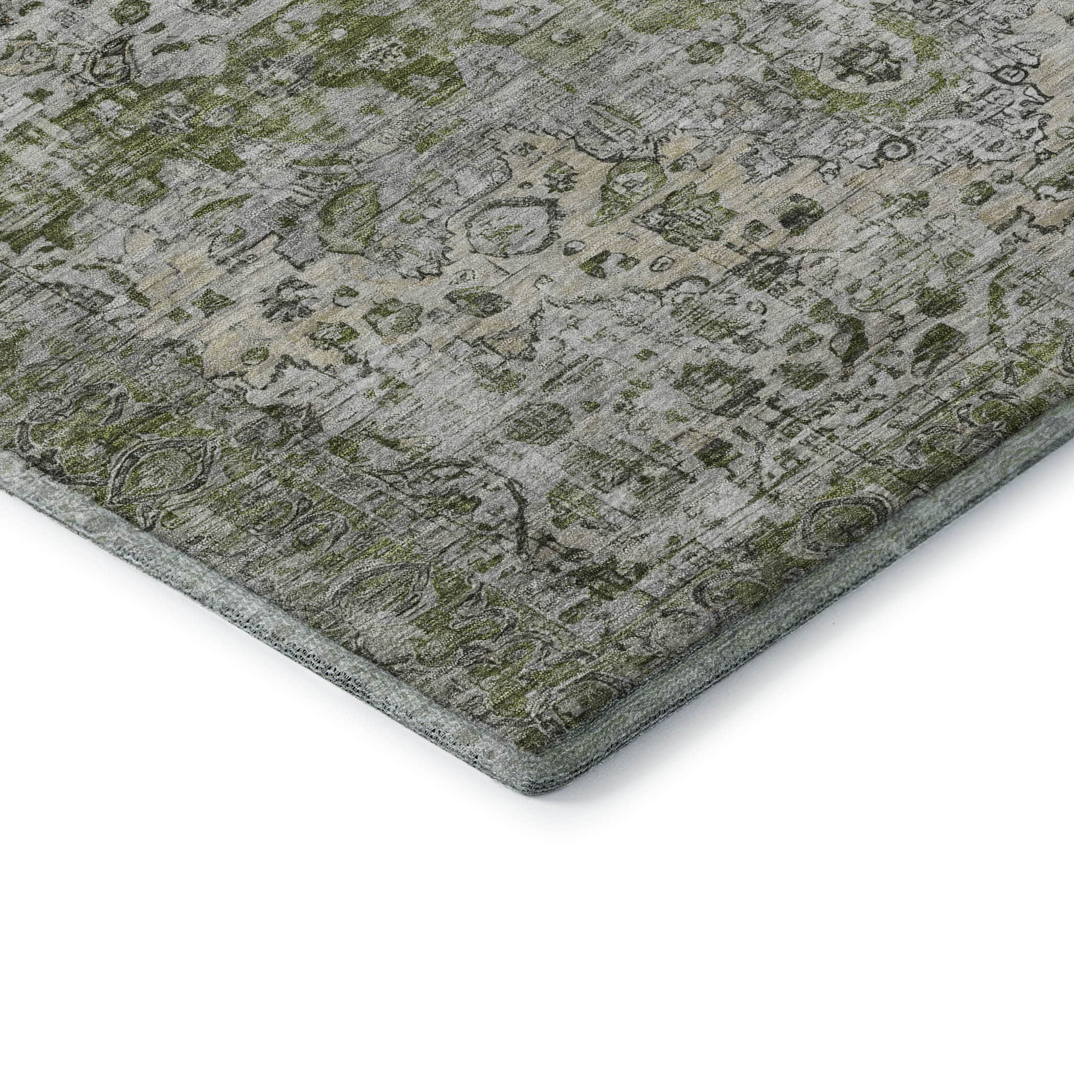 Kotor Machine Washable Traditional Aloe Green Rug 1'8" x 2'6" #shape_Rectangle
