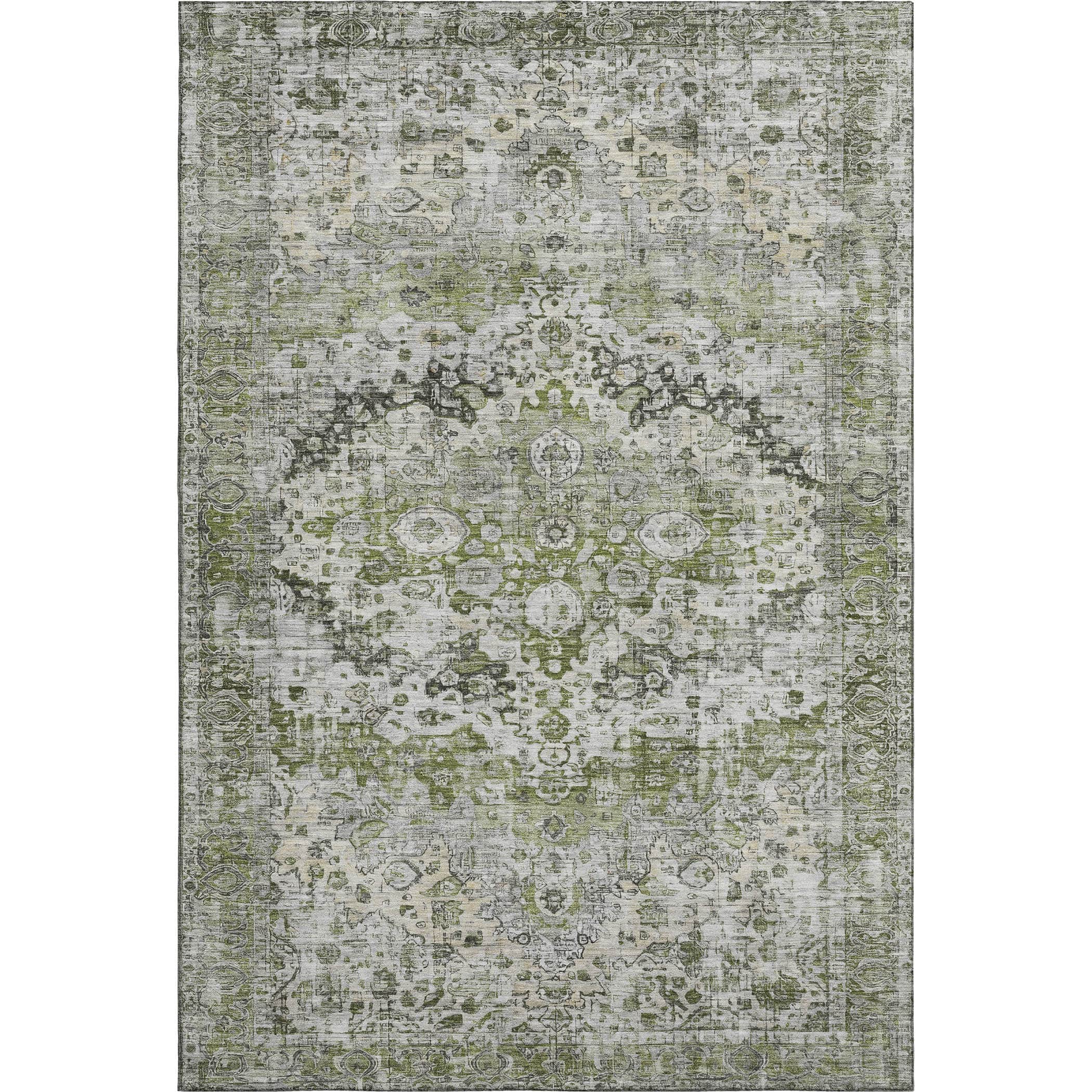 Kotor Machine Washable Traditional Aloe Green Rug 2'6" x 3'10" #shape_Rectangle