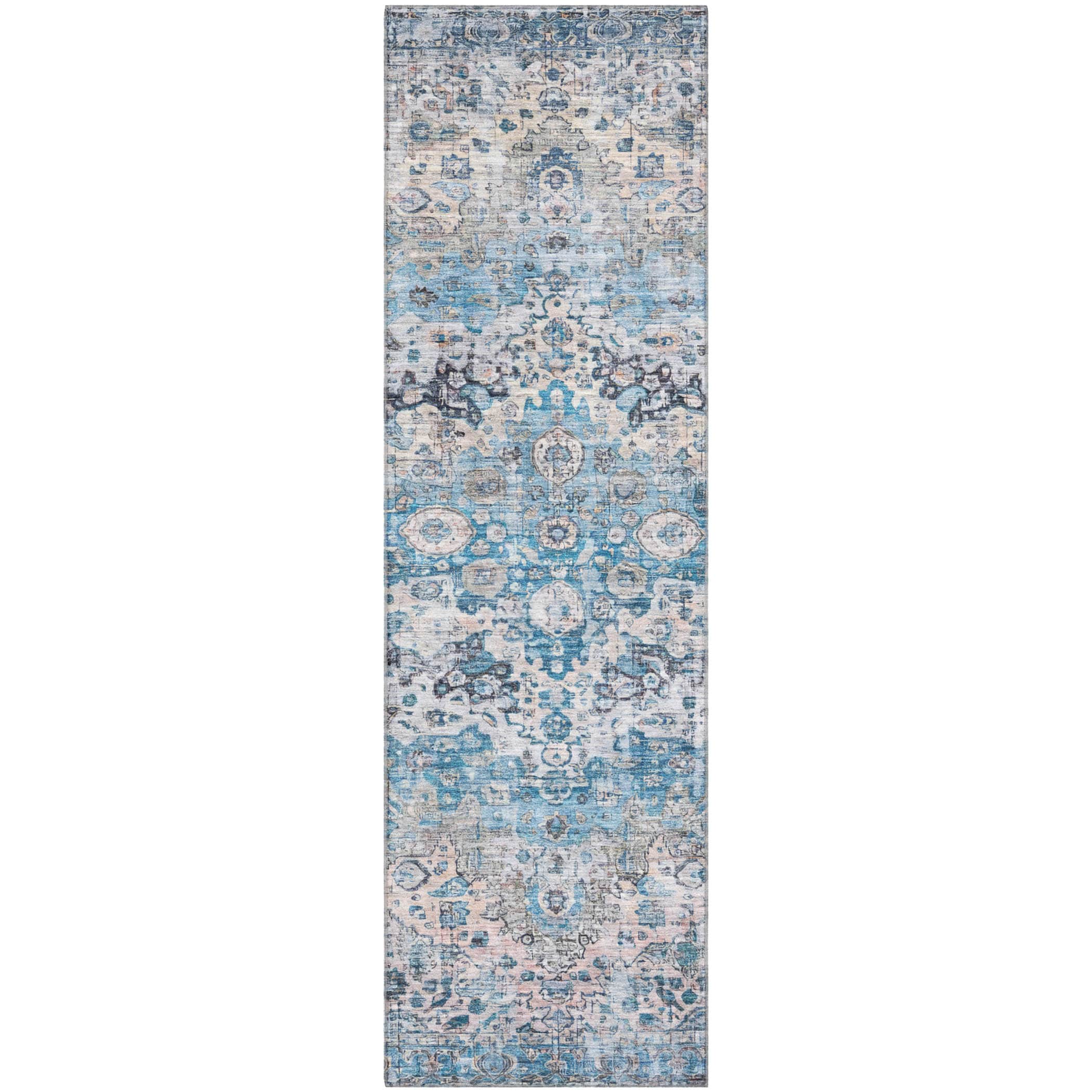 Kotor Machine Washable Traditional Blue Rug 2'3" x 7'6" #shape_Runner