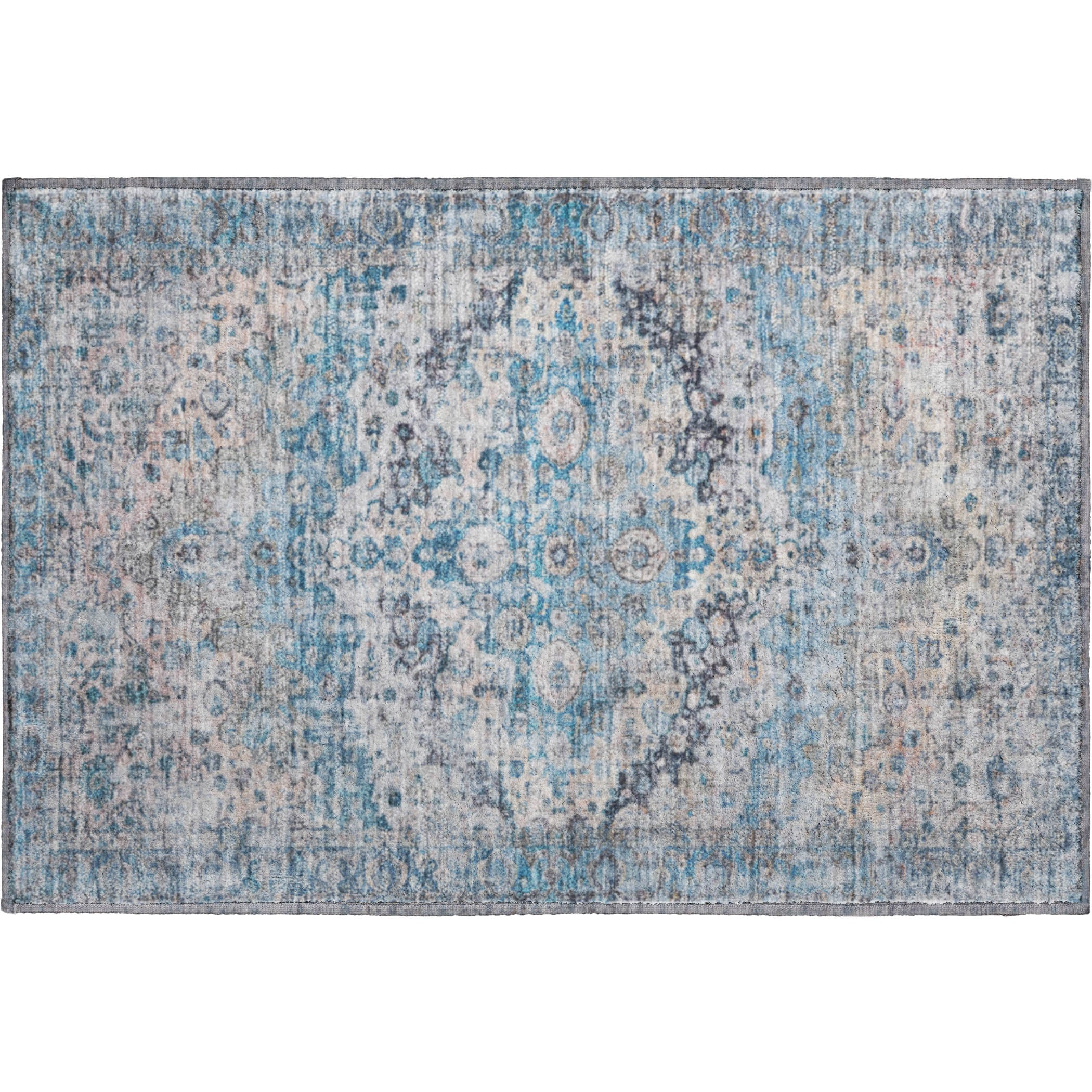 Kotor Machine Washable Traditional Blue Rug 1'8" x 2'6" #shape_Rectangle